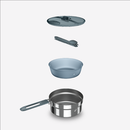 Popote de camping en acier inoxydable pour 1 personne, 6 éléments.