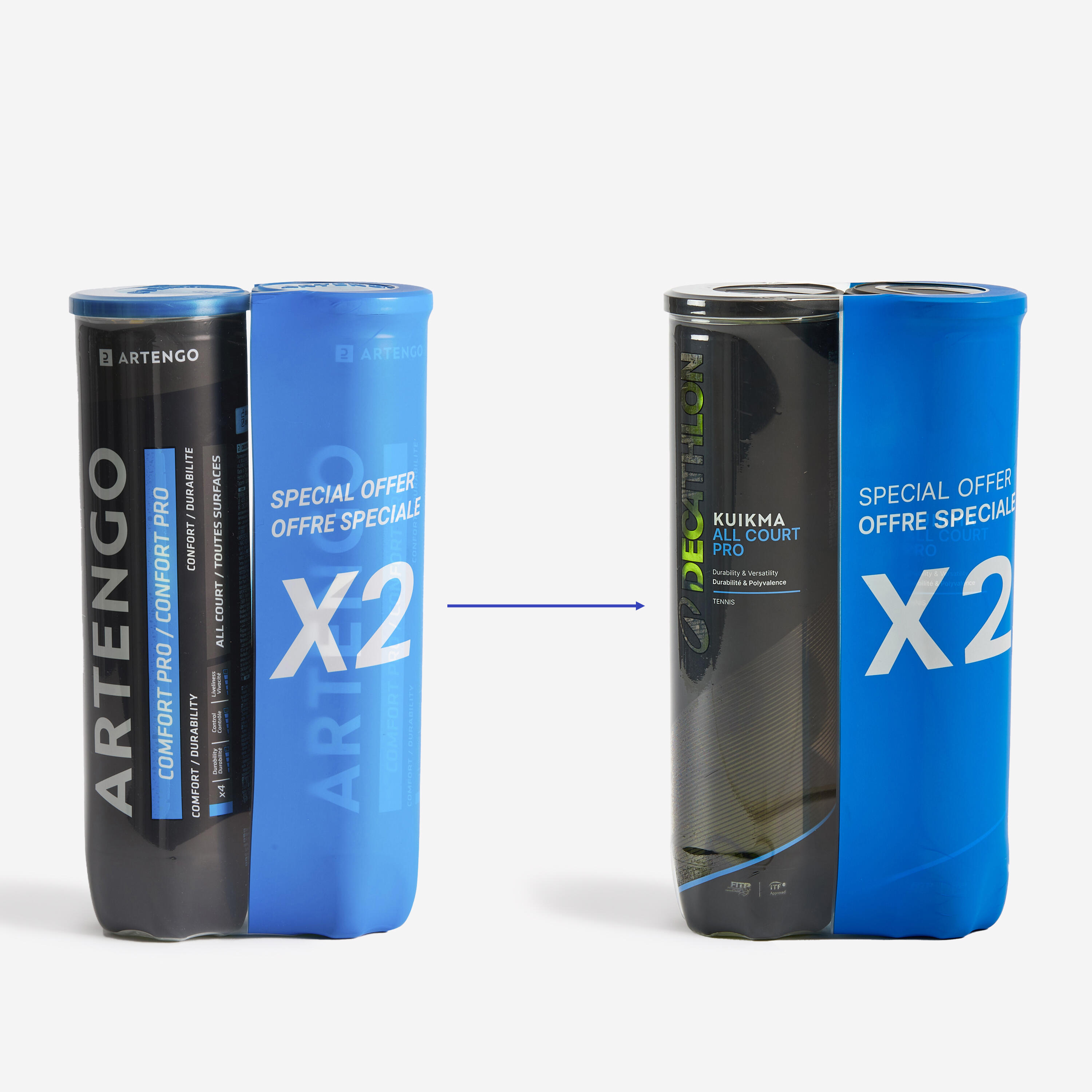 Mehrzweck-Tennisball 2 x 4er-Dosen, Kuikma All Court Pro 4/4