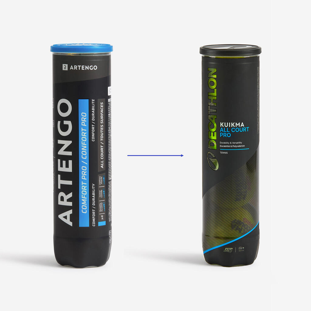 Balle de tennis polyvalente tube de 4, Kuikma all court pro