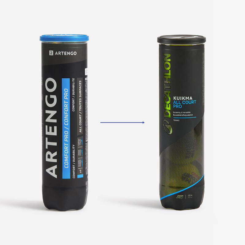 Balle de tennis polyvalente tube de 4, Kuikma all court pro