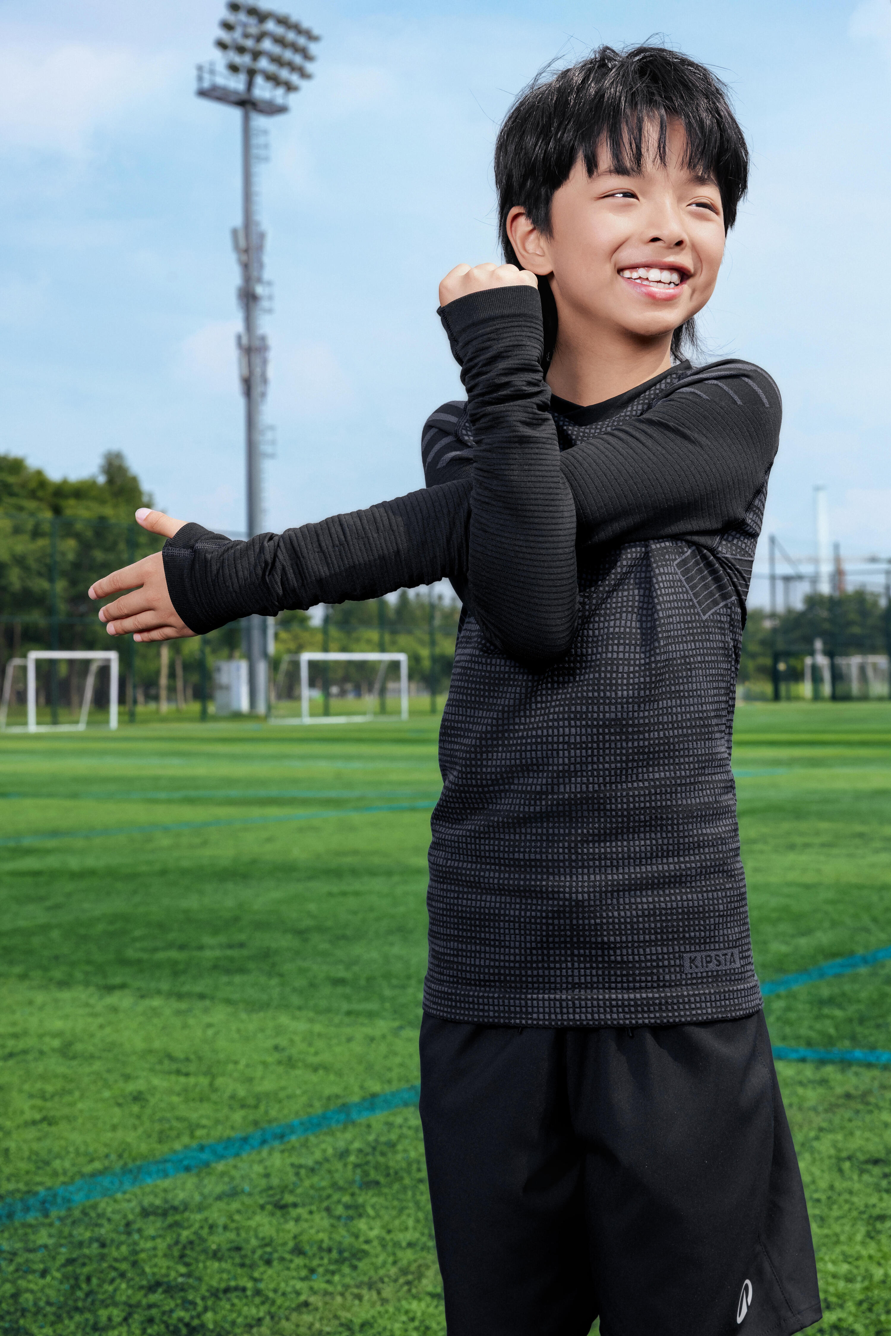 Camiseta térmica de fútbol manga larga Niño Kipsta Keepdry 500 negro 9/14