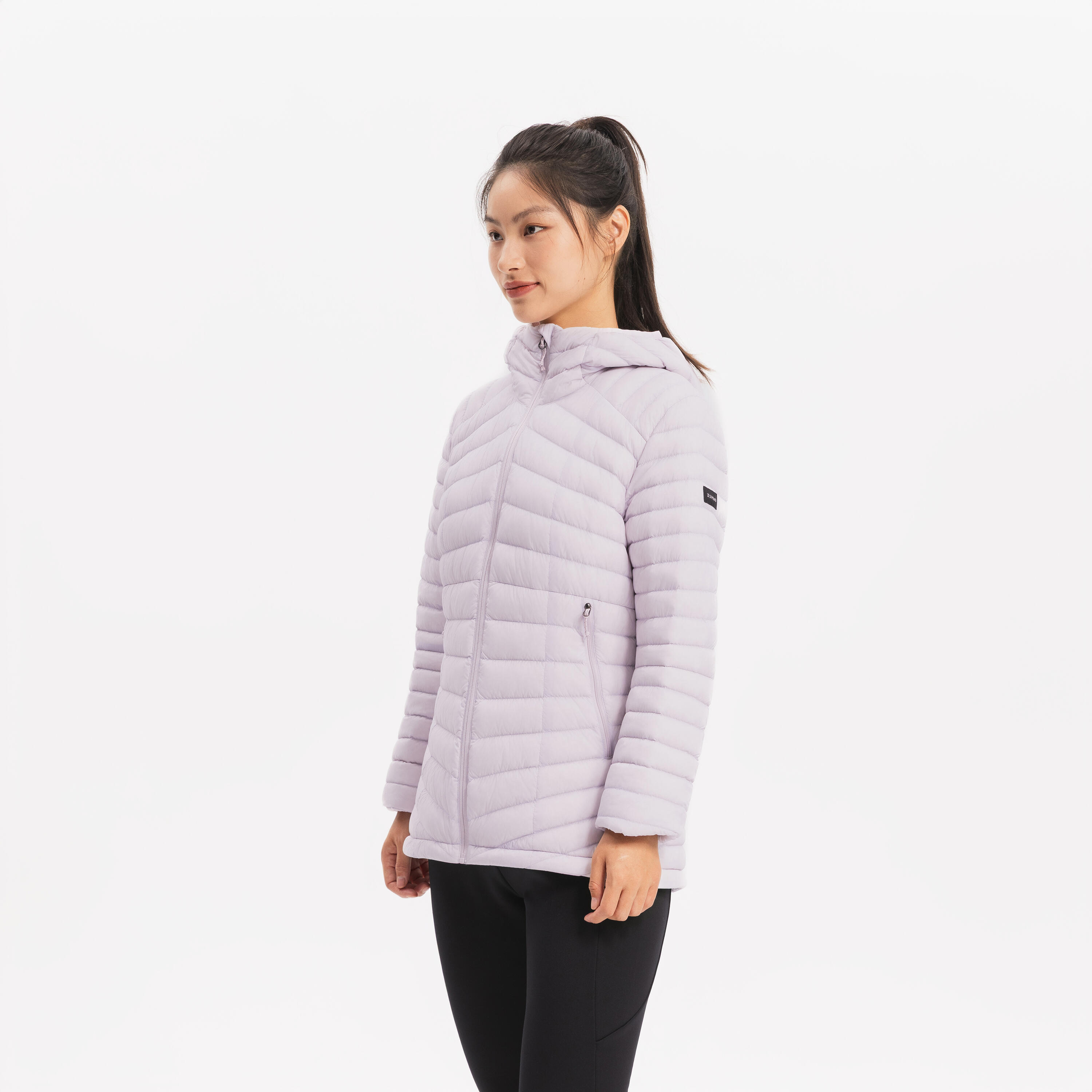 Women’s hooded down jacket for mountain trekking - MT100 CN Lilac Purple