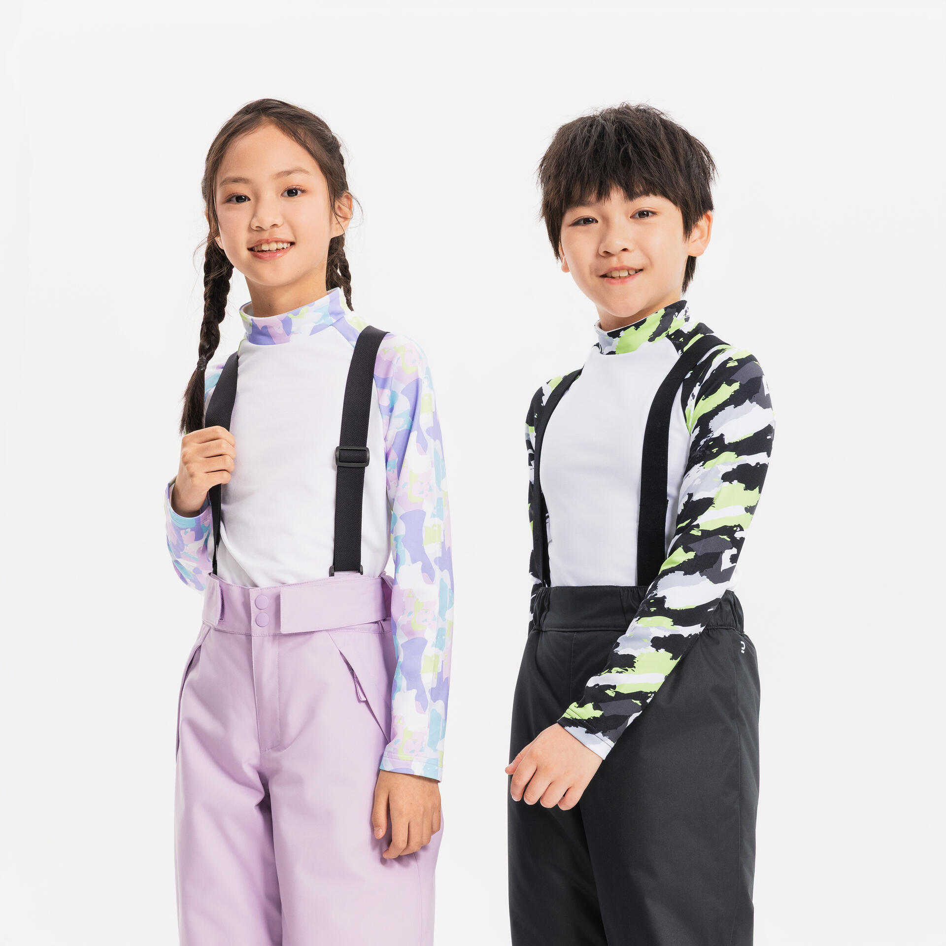 Kids’ thermal ski base layer, BL 500 - White/Purple