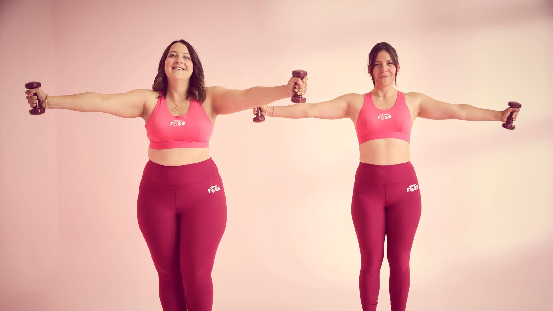 Zwei Frauen tragen Sport-BHs als Teil ihrer Fitness-Bekleidung für Damen