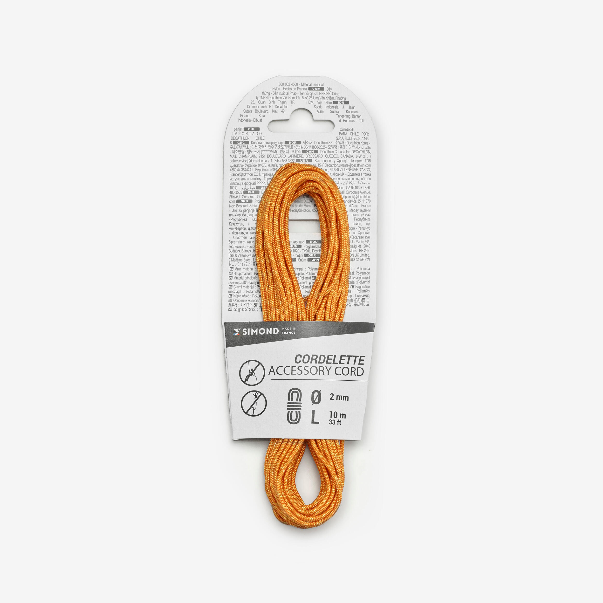 SIMOND Cordino arrampicata e alpinismo 2 MM X 10 m arancione