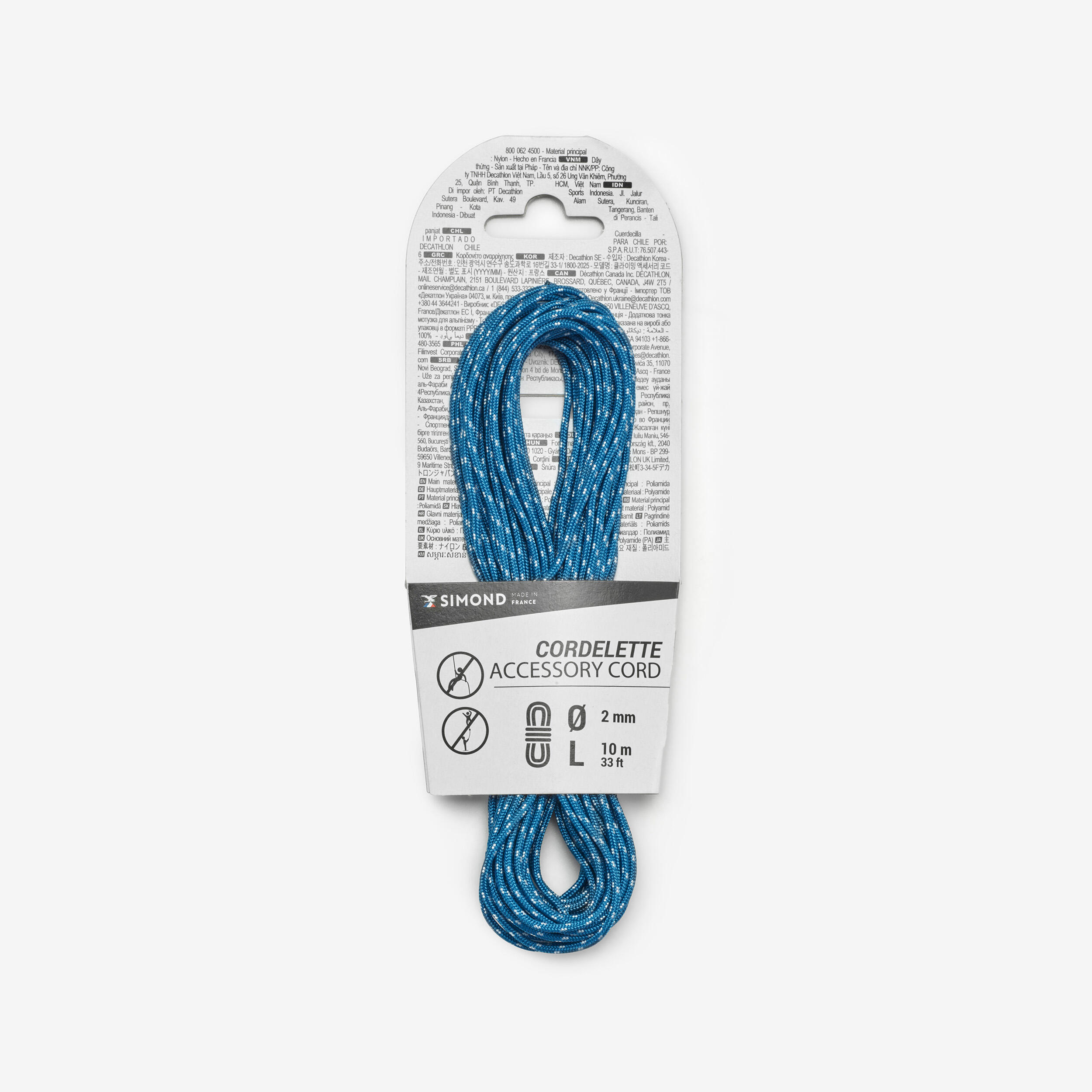 2 mm x 10 m - Accessory Carrying Cord for Climbing Blue