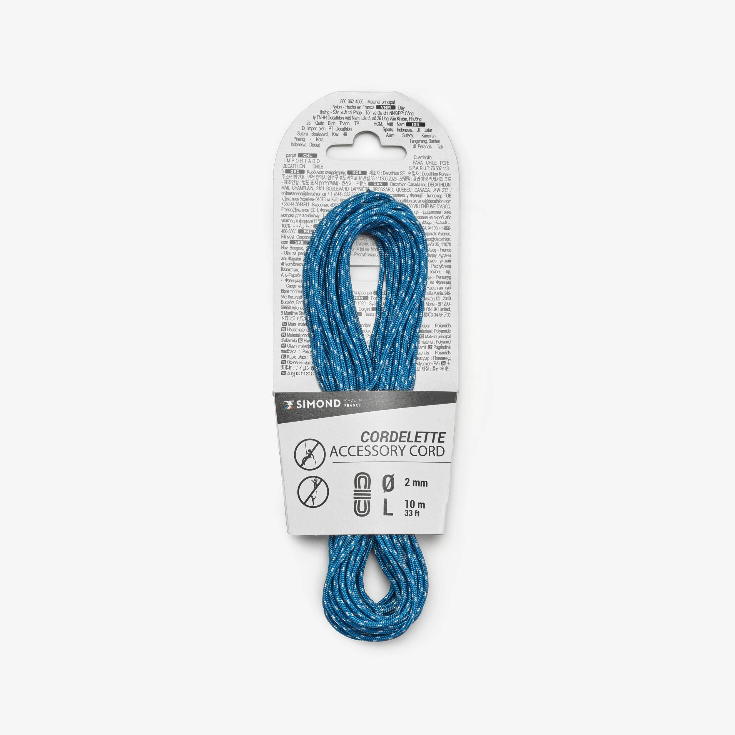 2 mm x 10 m - Accessory Carrying Cord for Climbing Blue