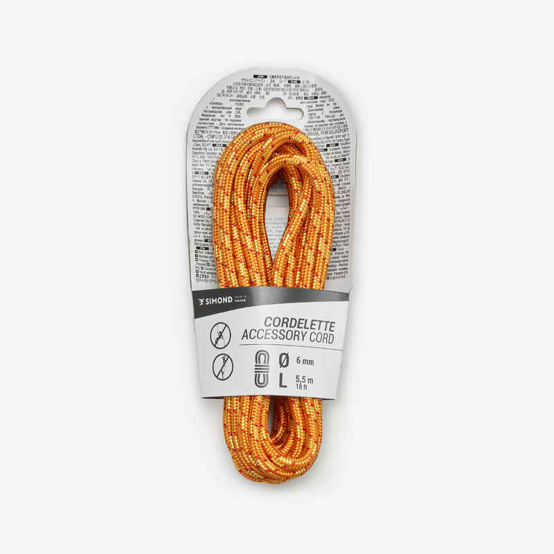 Climbing and Mountaineering Cordelette 6 mm x 5.5 m - Orange