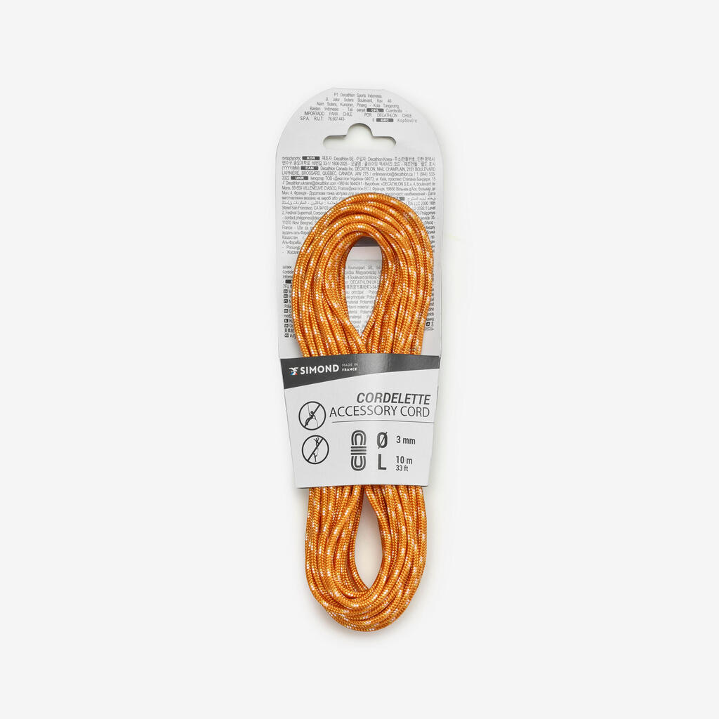 Cordelette d'escalade et d'alpinisme 3 mm x 10 m - Orange