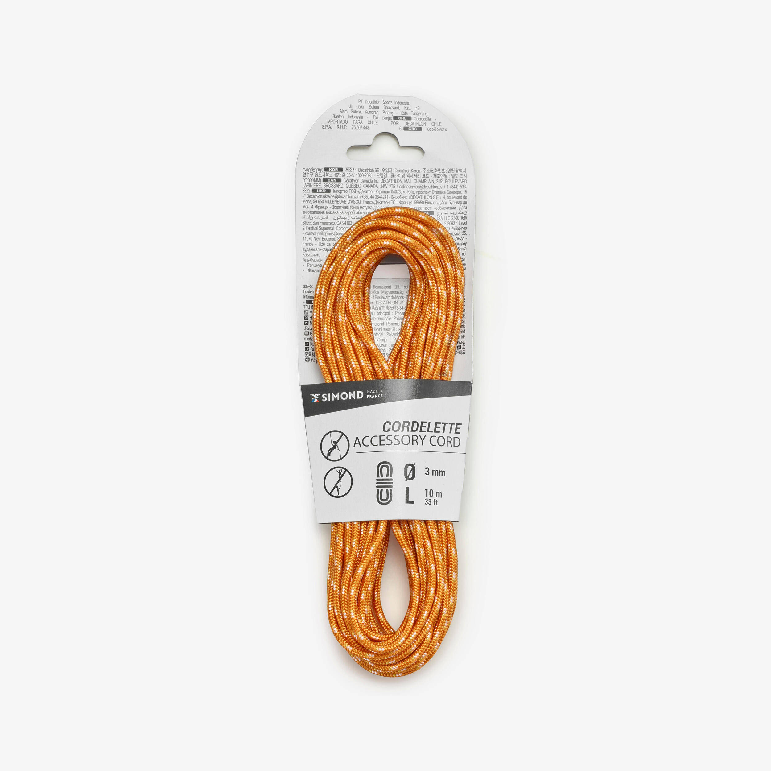 3 mm x 10 m - Accessory Carrying Cord for Climbing Orange