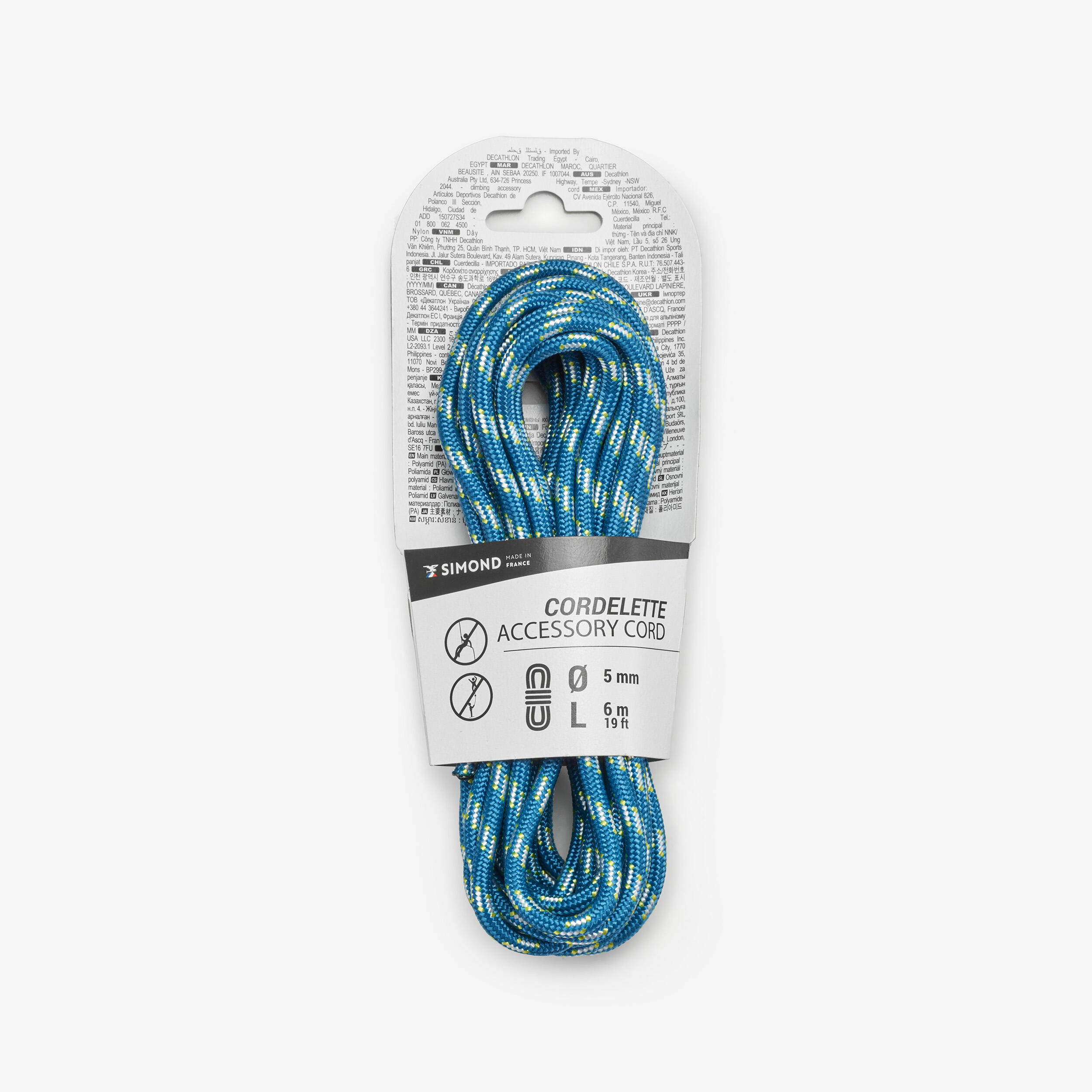 5 mm x 6 m - Accessory Carrying Cord for Climbing Blue