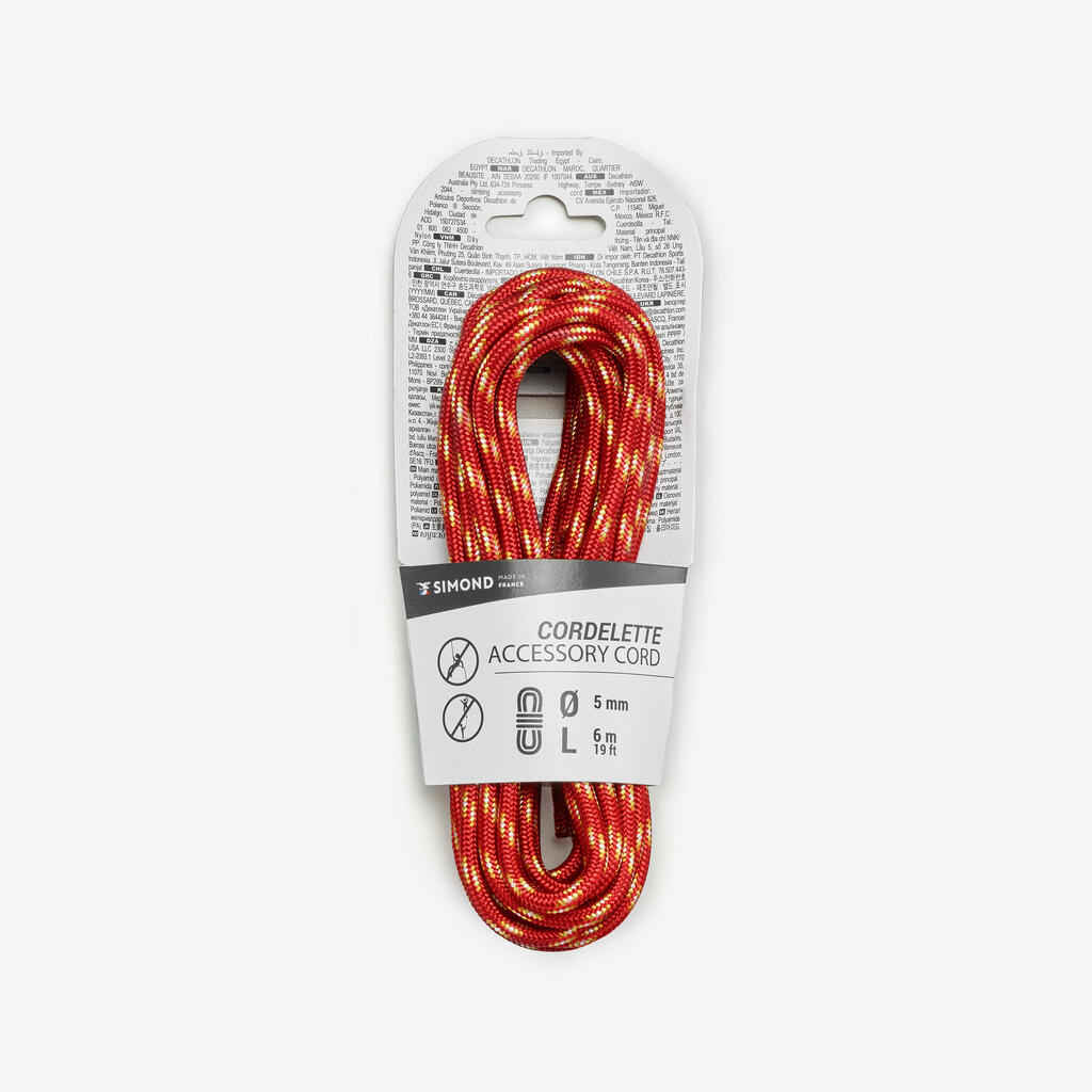 Cordelette d'escalade et d'alpinisme 5 mm x 6 m - Rouge