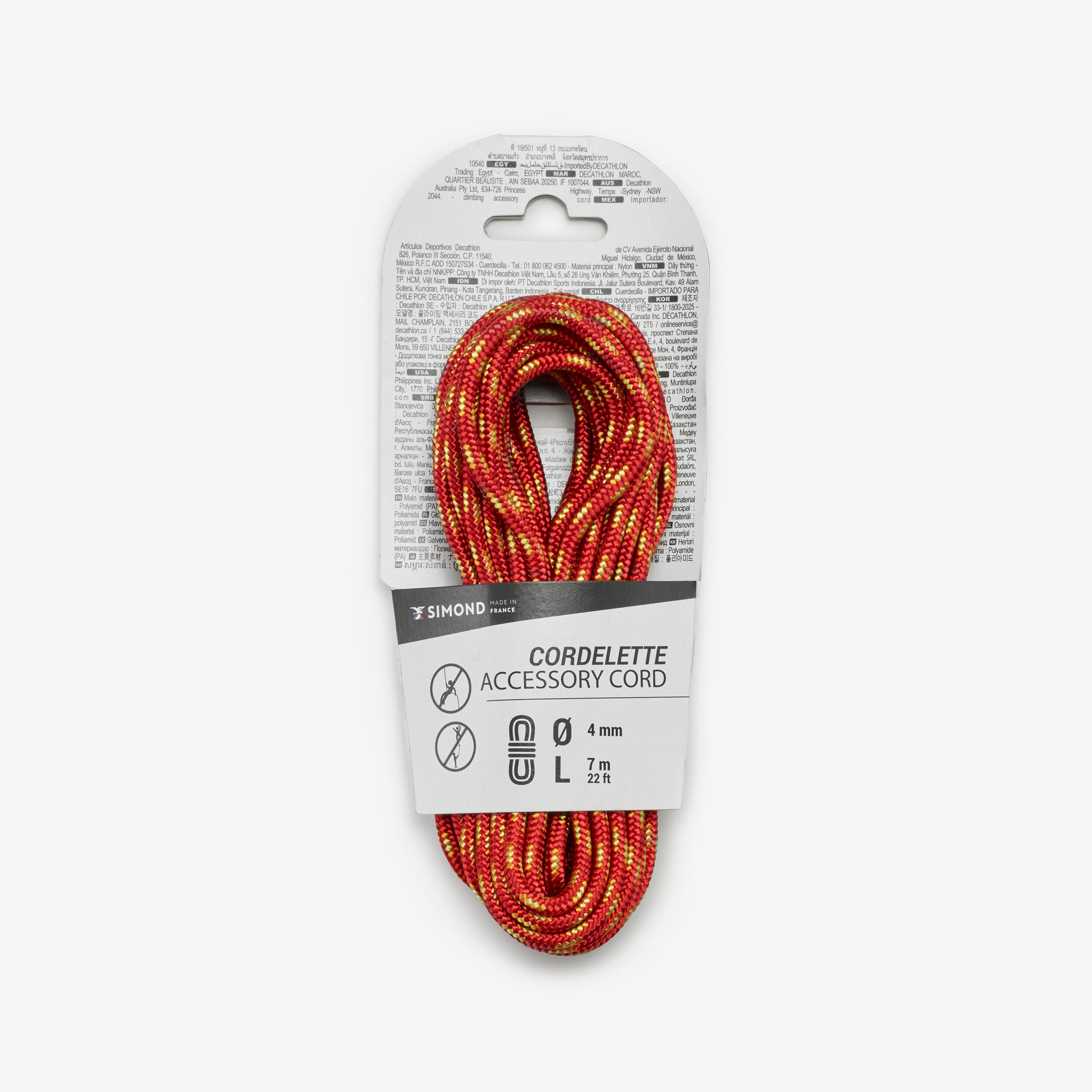 SIMOND Cordino arrampicata e alpinismo 4 MM X 7 m rosso