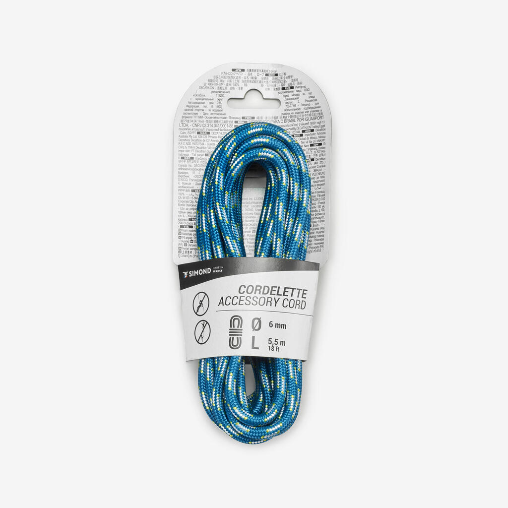 Cordelette d'escalade et d'alpinisme 6 mm x 5,5 m - Bleu