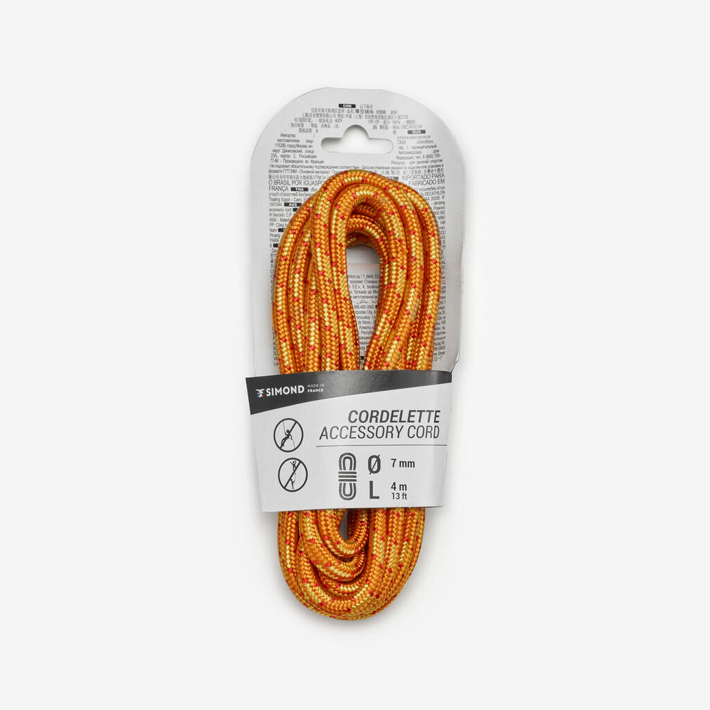 Cordelette d'escalade et d'alpinisme 7 mm x 4 m - Orange