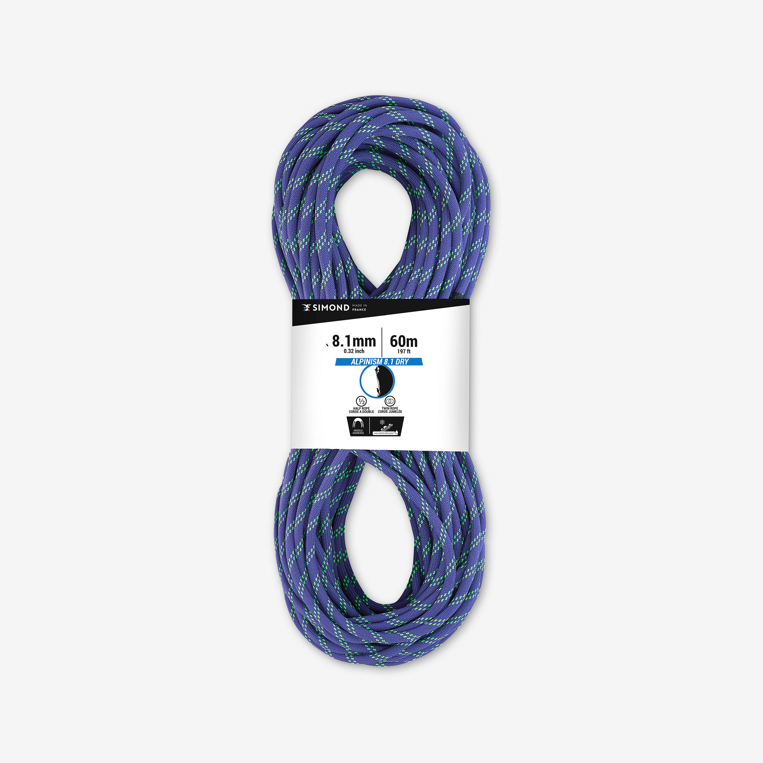 SIMOND Kletter-Halbseil 8,1mm × 60 m dry - Alpinism 8.1 Dry blau