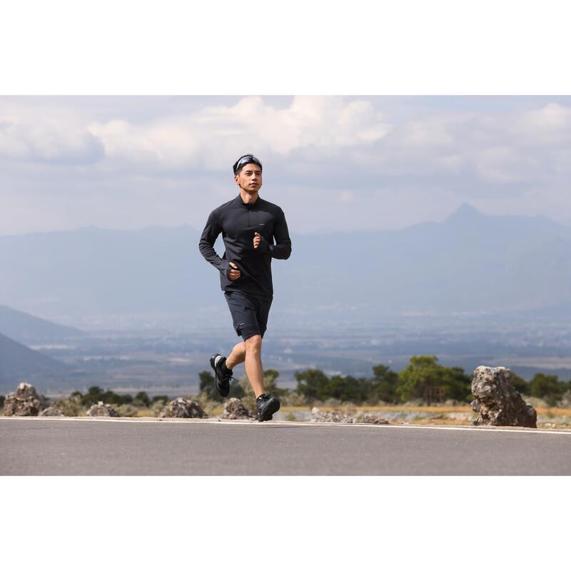 Erkek Uzun Kollu Koşu Tişörtü - Siyah - Kiprun Run 100