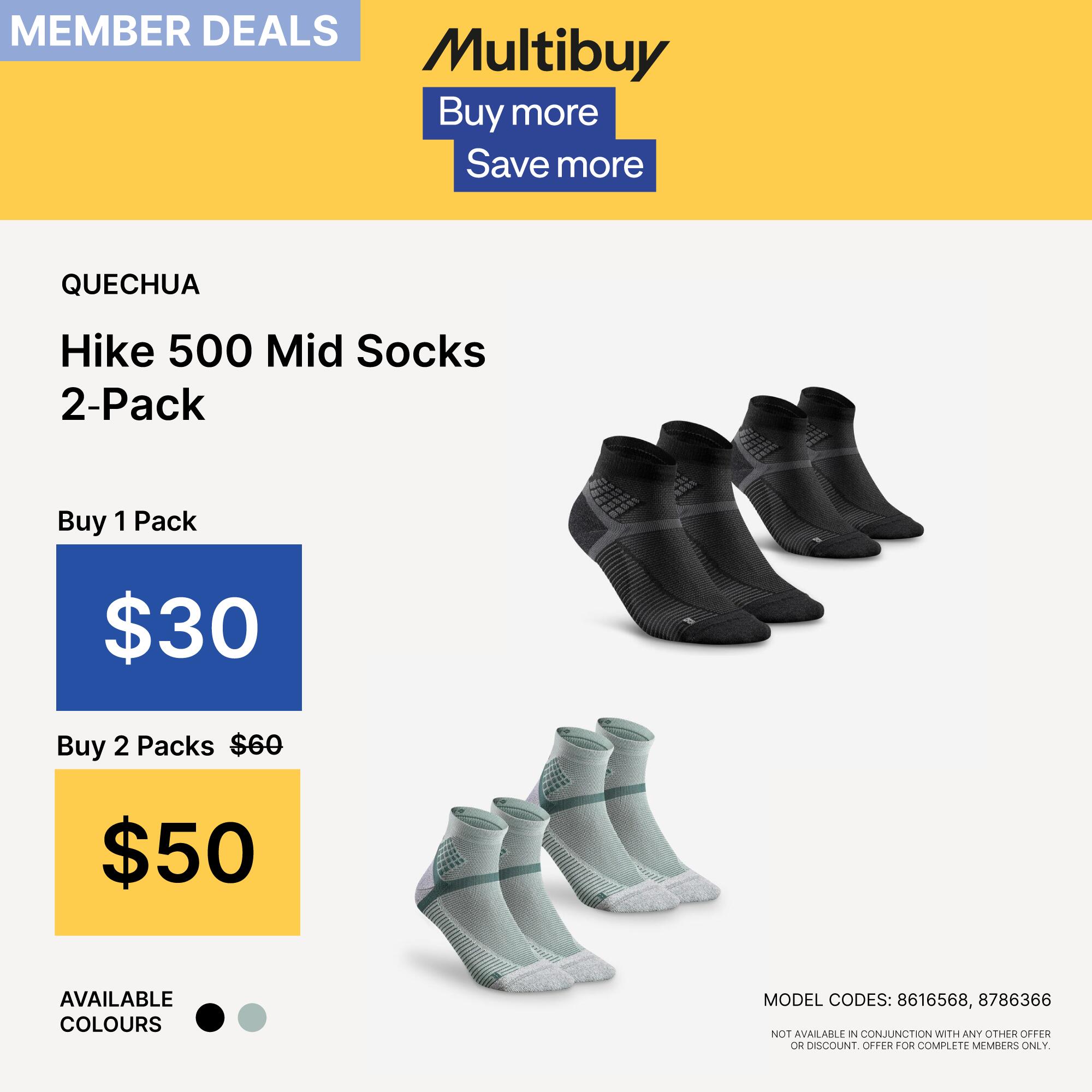 Calcetines de senderismo de altura media negros para adultos Hike 500 (2 pares) 6/7
