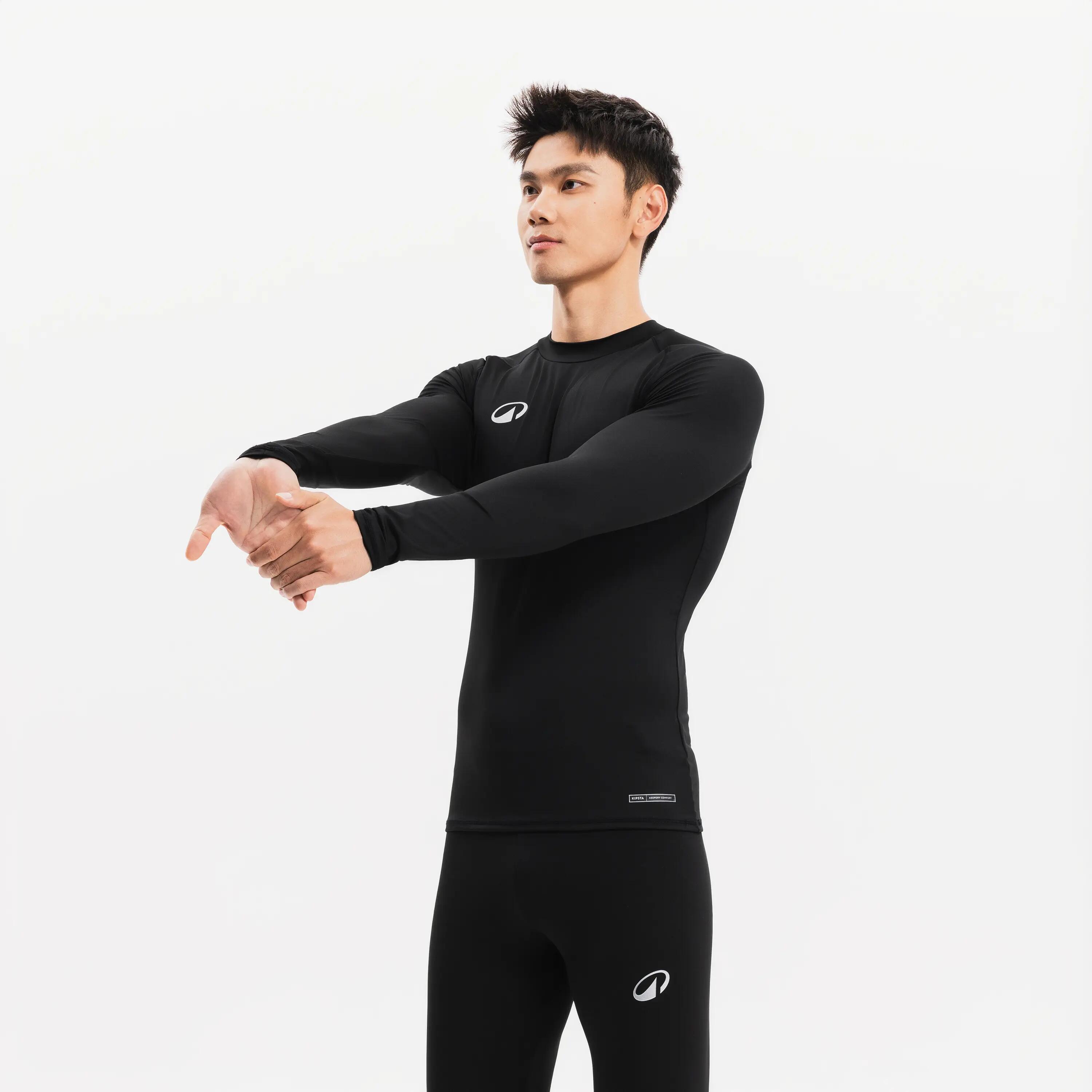 Unisex Long-Sleeved Thermal Football Base Layer Top Keepdry - Black 9/12