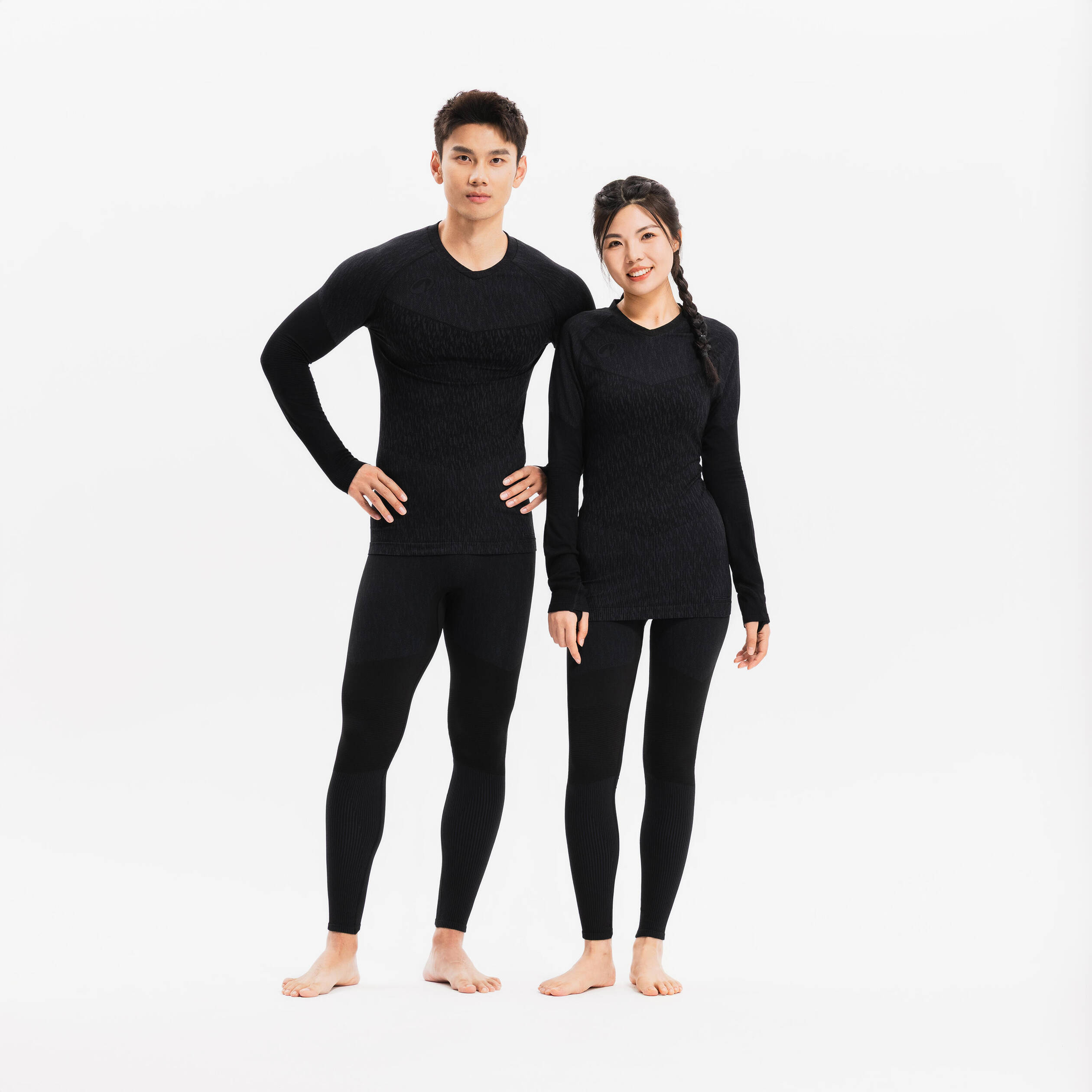 Unisex Football Long-Sleeved Seamless Thermal Base Layer Top Keepdry - Black