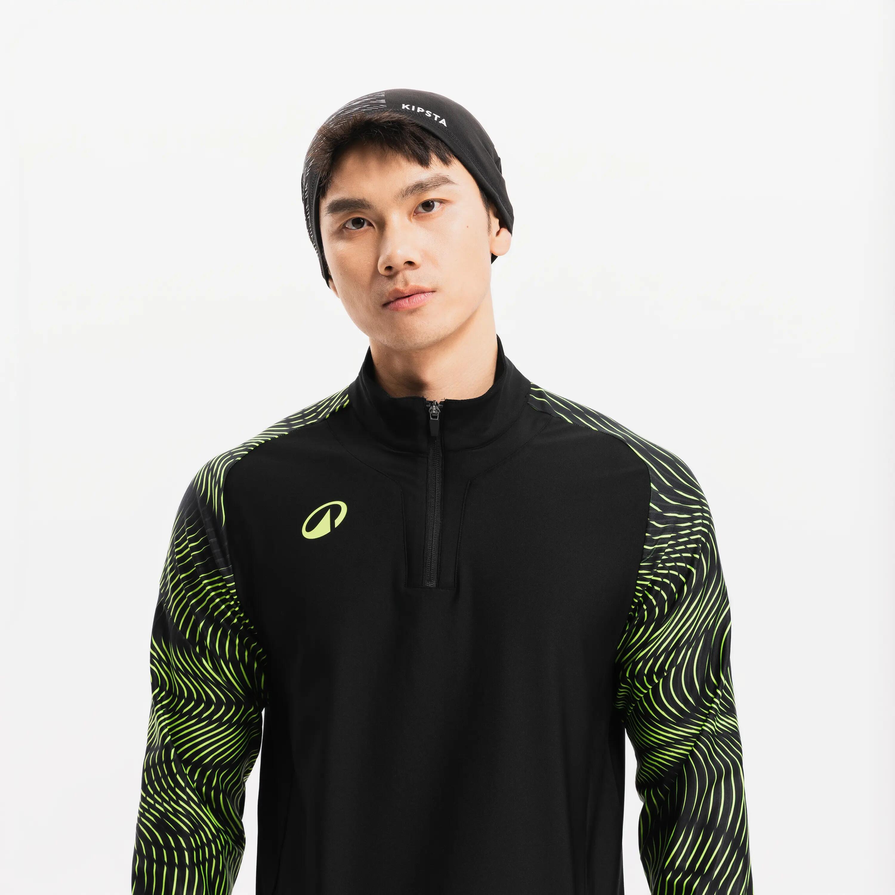 Sudadera de futbol con medio cierre negra y amarilla para adulto Viralto Wave 7/18