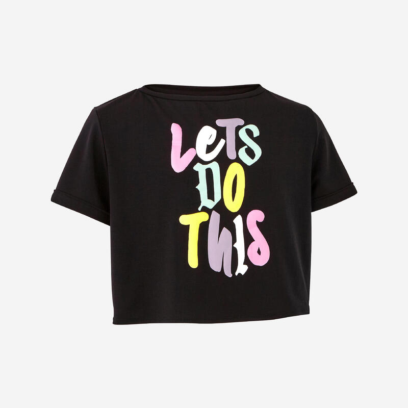 Tricou scurt pentru dans modern jazz, fete, negru-roz