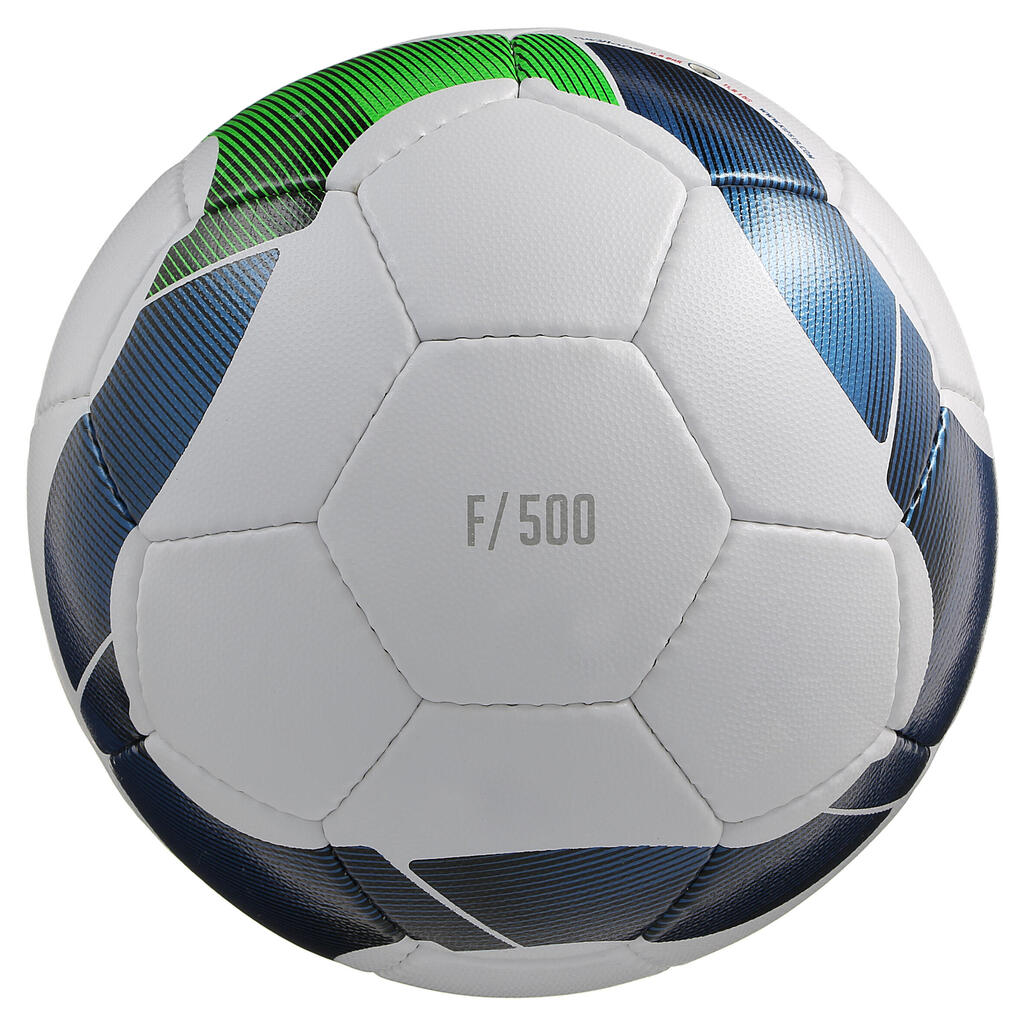 Futbalová lopta F500 Hybrid veľkosť 4 bielo-modro-zelená