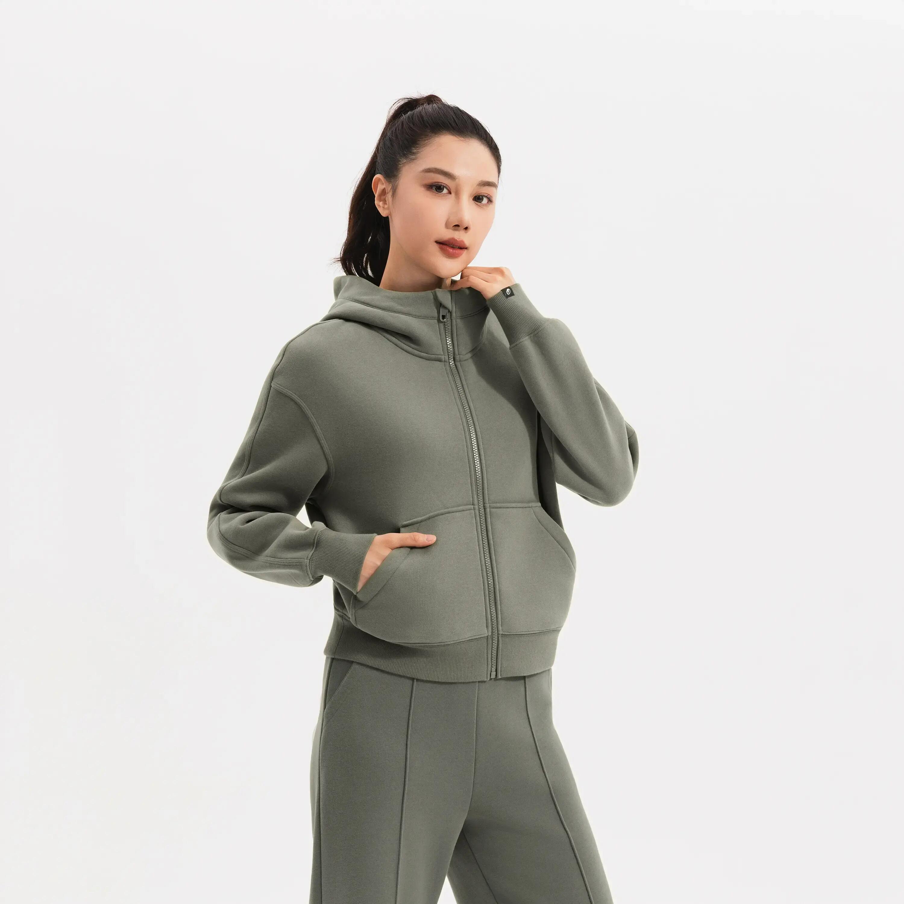 CN Zippered W Hoodie,ash khaki green -  2