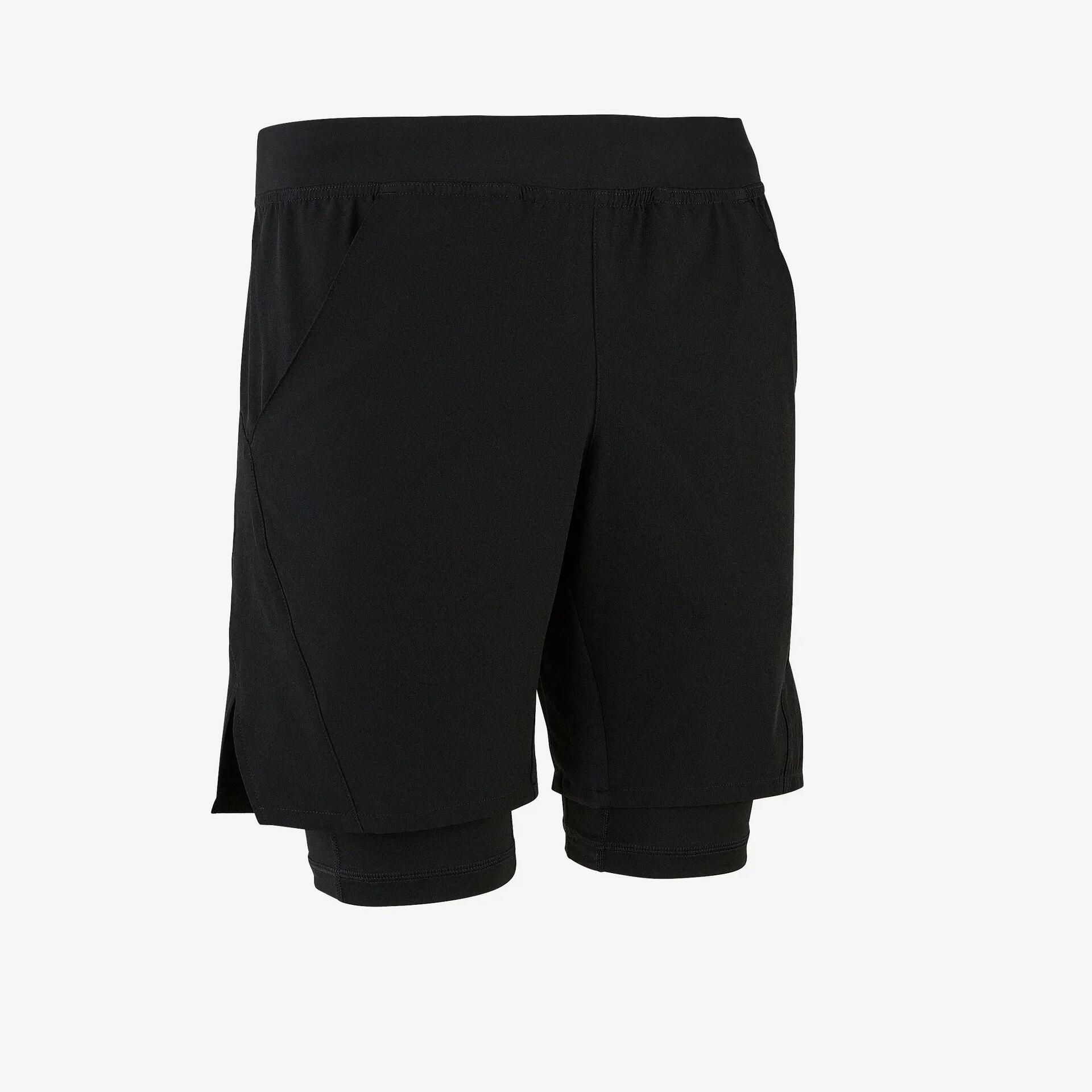 Shorts Masculino de Treino 2 em 1 Com Ziper Domyos Preto
