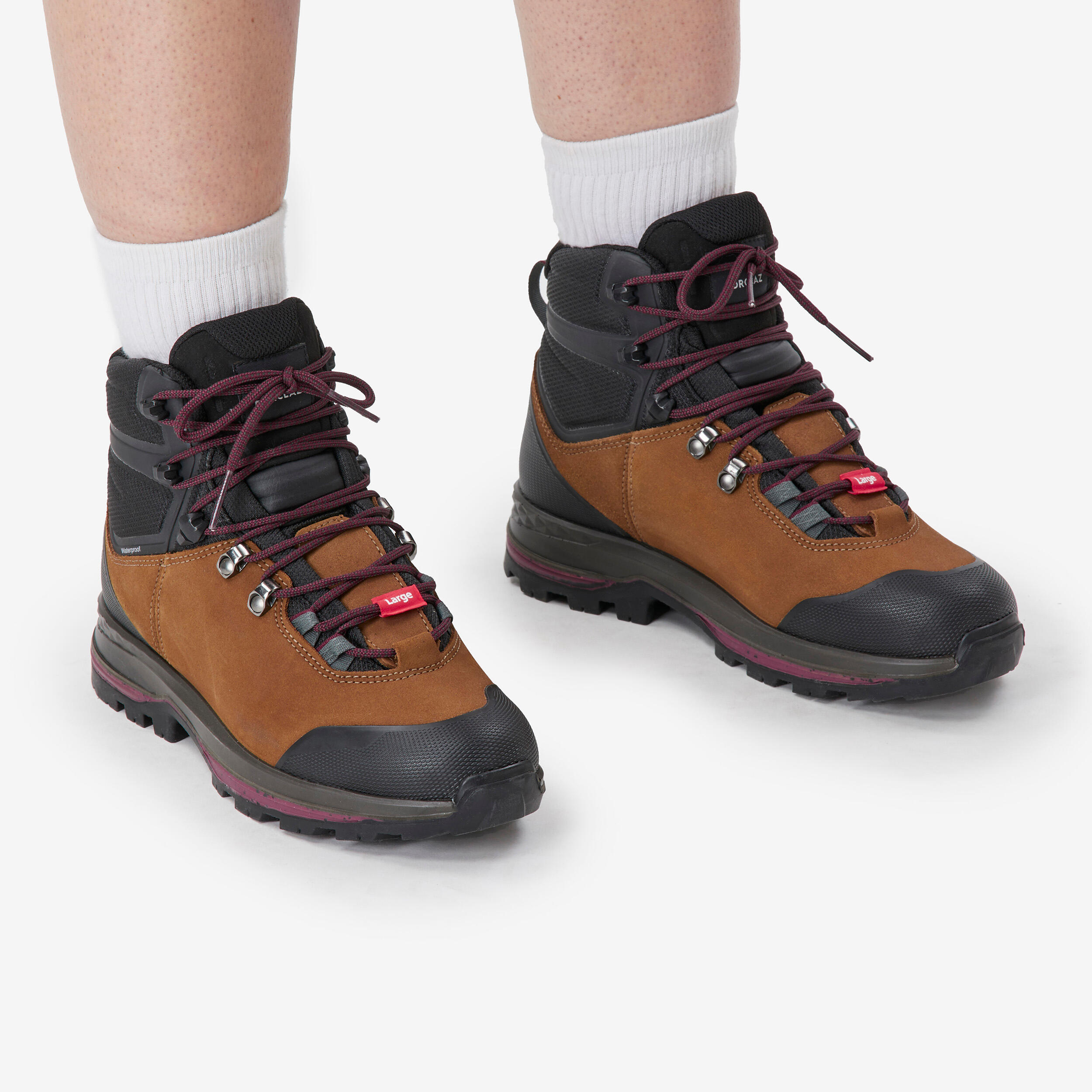 WATERDICHTE EN HOGE LEREN TREKKINGSCHOENEN VOOR DAMES MT00 WIJD BEIGE 6/6