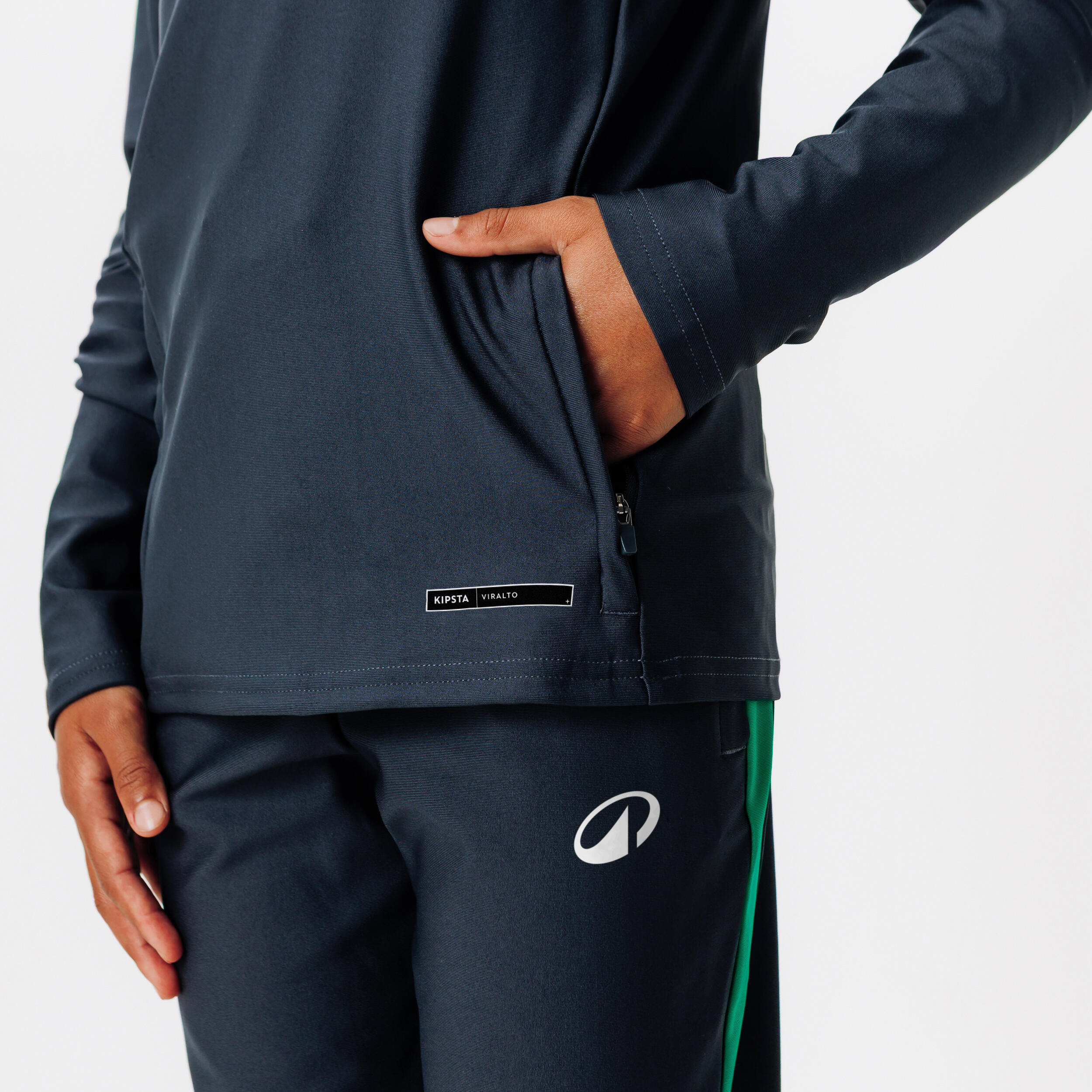 Sweatshirt de Futebol com 1/2 Fecho Criança VIRALTO CLUB Verde/Cinzento 6/13