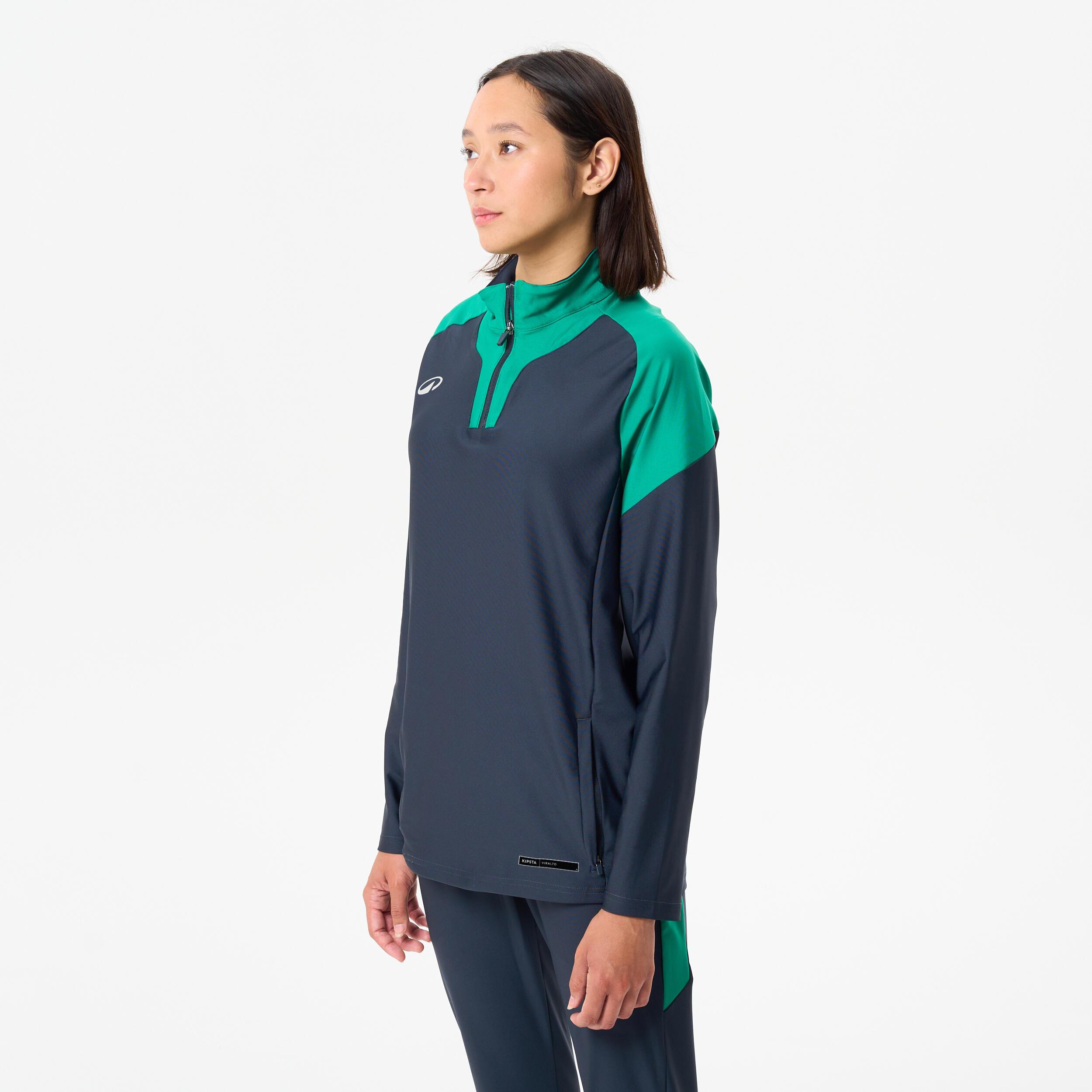 Sudadera de fútbol 1/2 cremallera VIRALTO CLUB gris carbono y verde 3/20