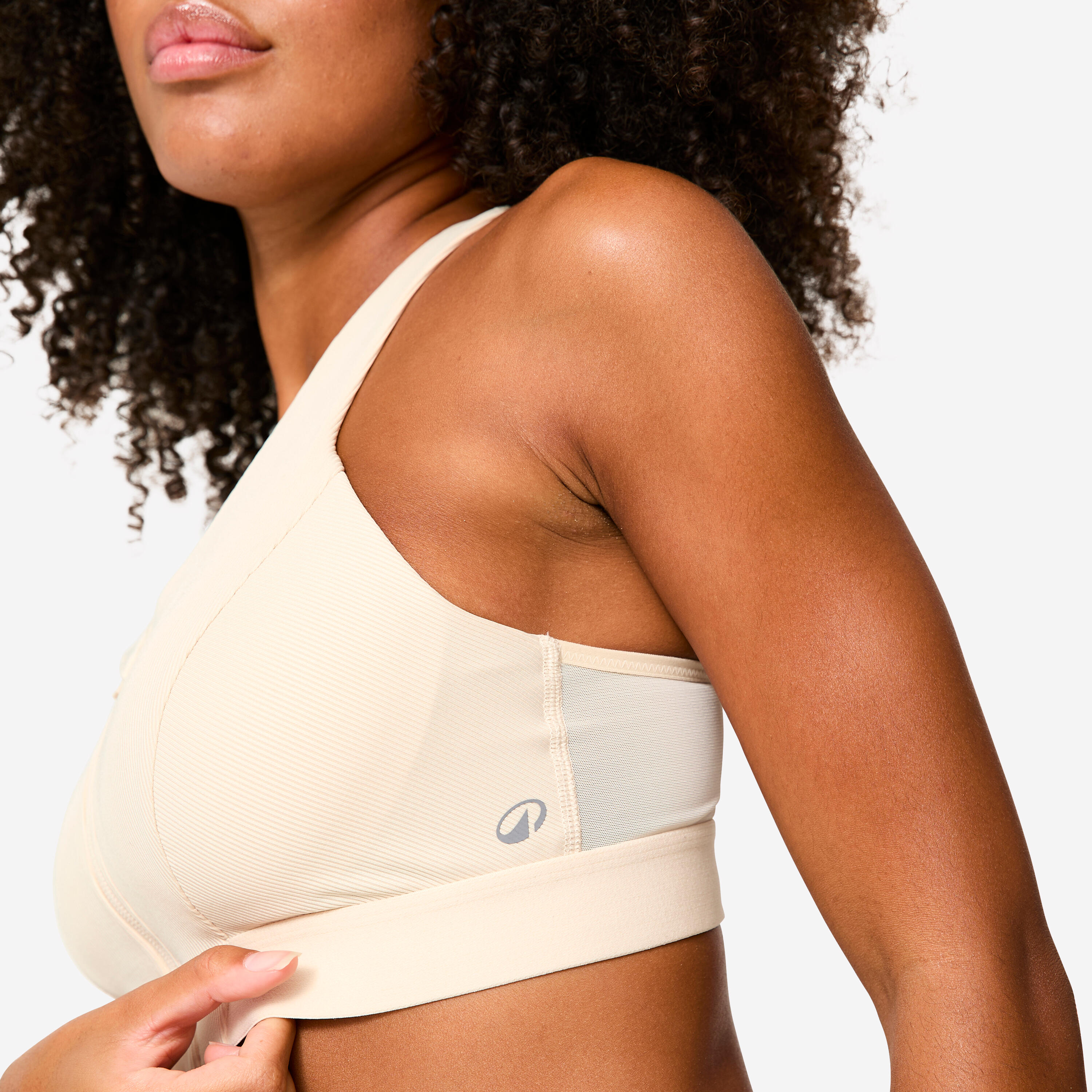 Women's Medium Support Ribbed Zip-Up Sports Bra - Beige 6/7