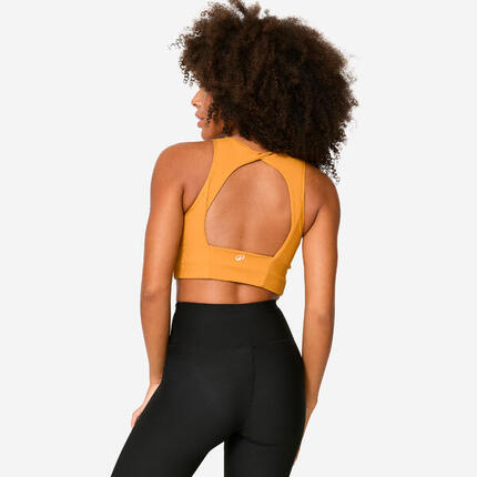 Brassière crop top maintien medium Femme, marron