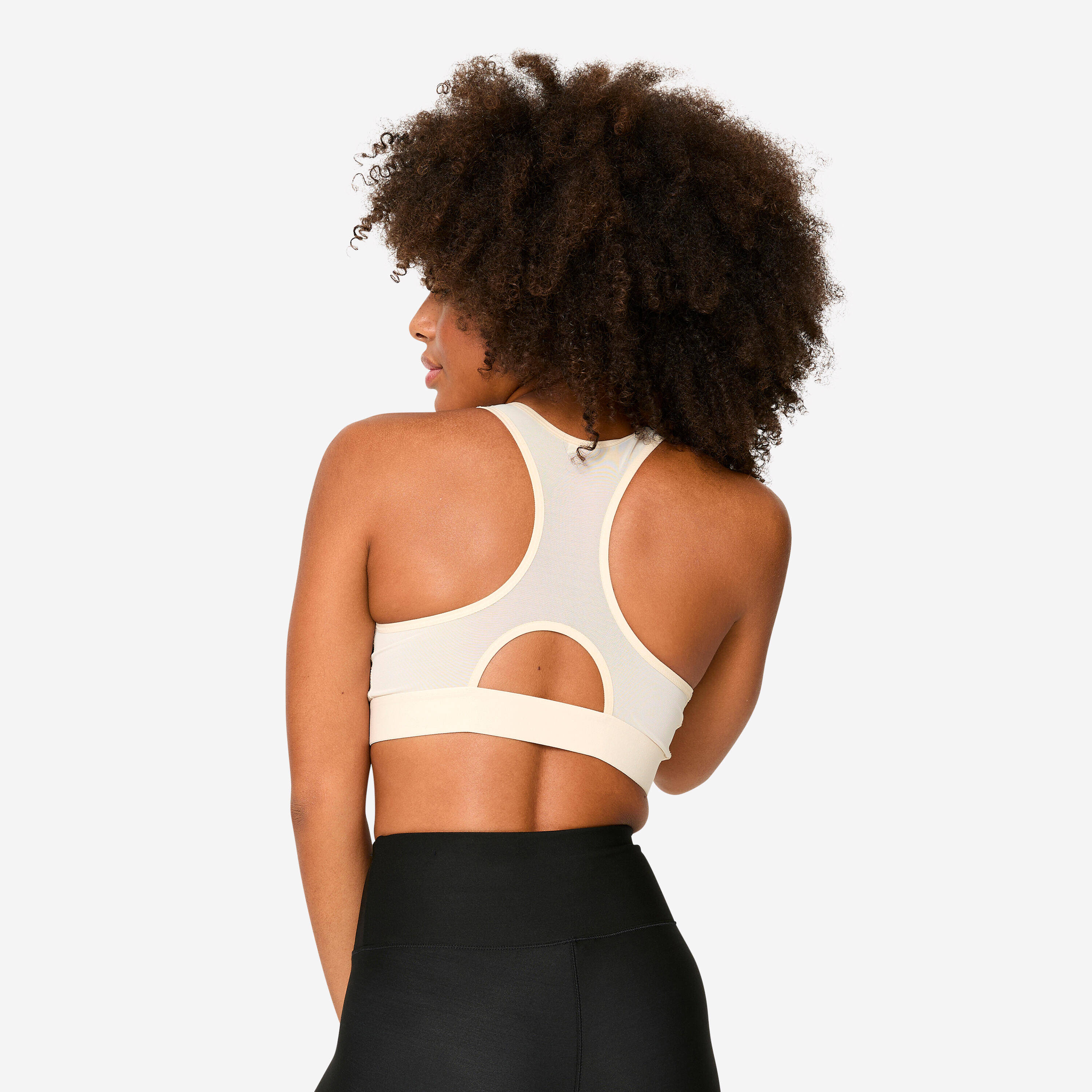 Women's Medium Support Ribbed Zip-Up Sports Bra - Beige -  3