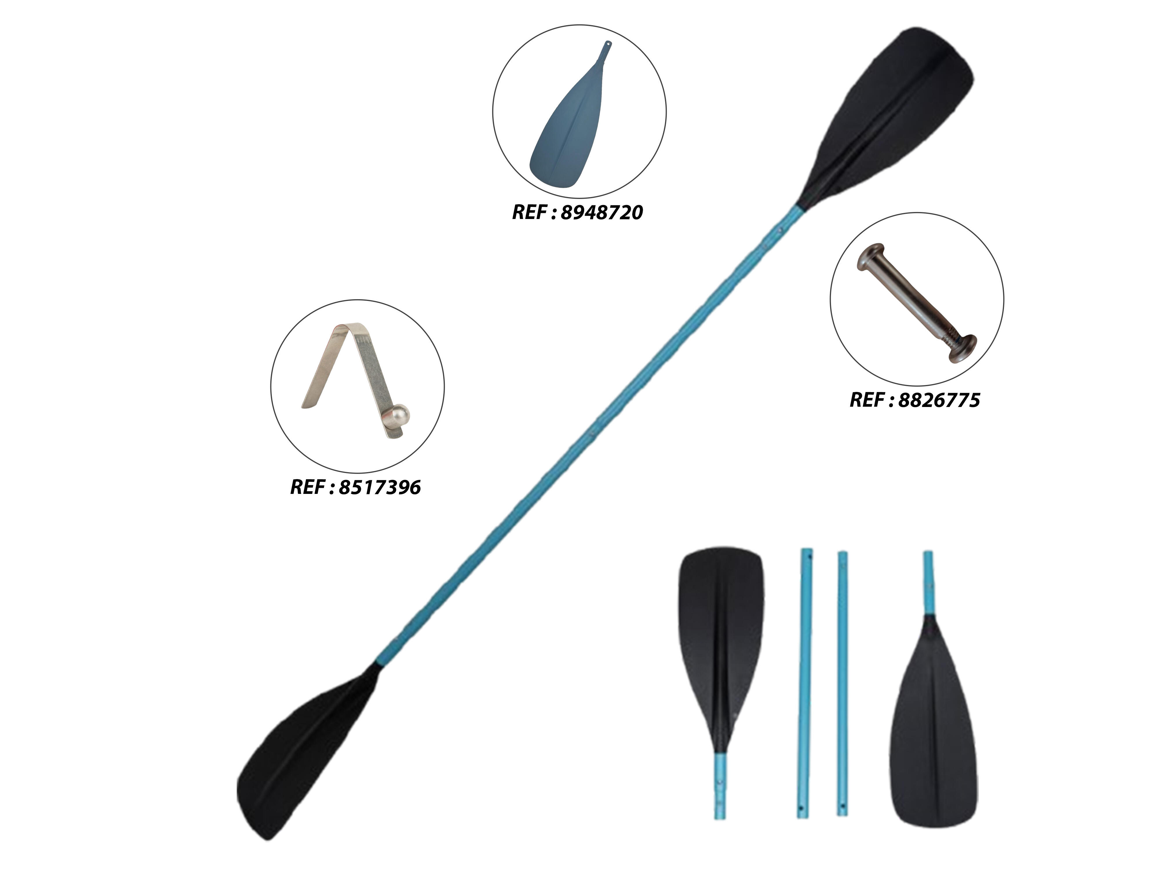 DECATHLON Pádlo na kajak 100 4-dielne 215 cm modré bez · záber 6