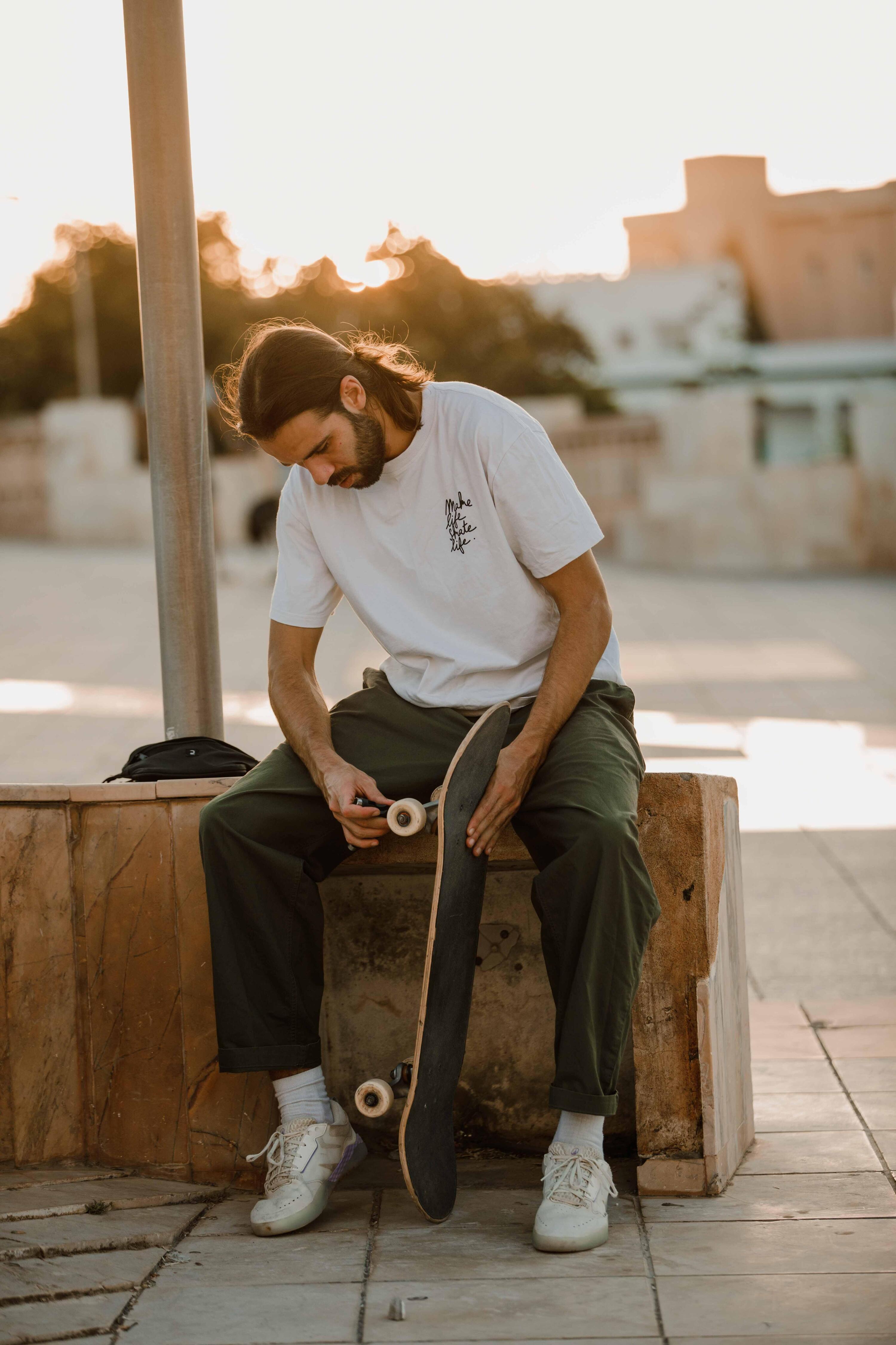 Short-sleeved T-shirt TS500 - White, with Make Life Skate Life 16/18