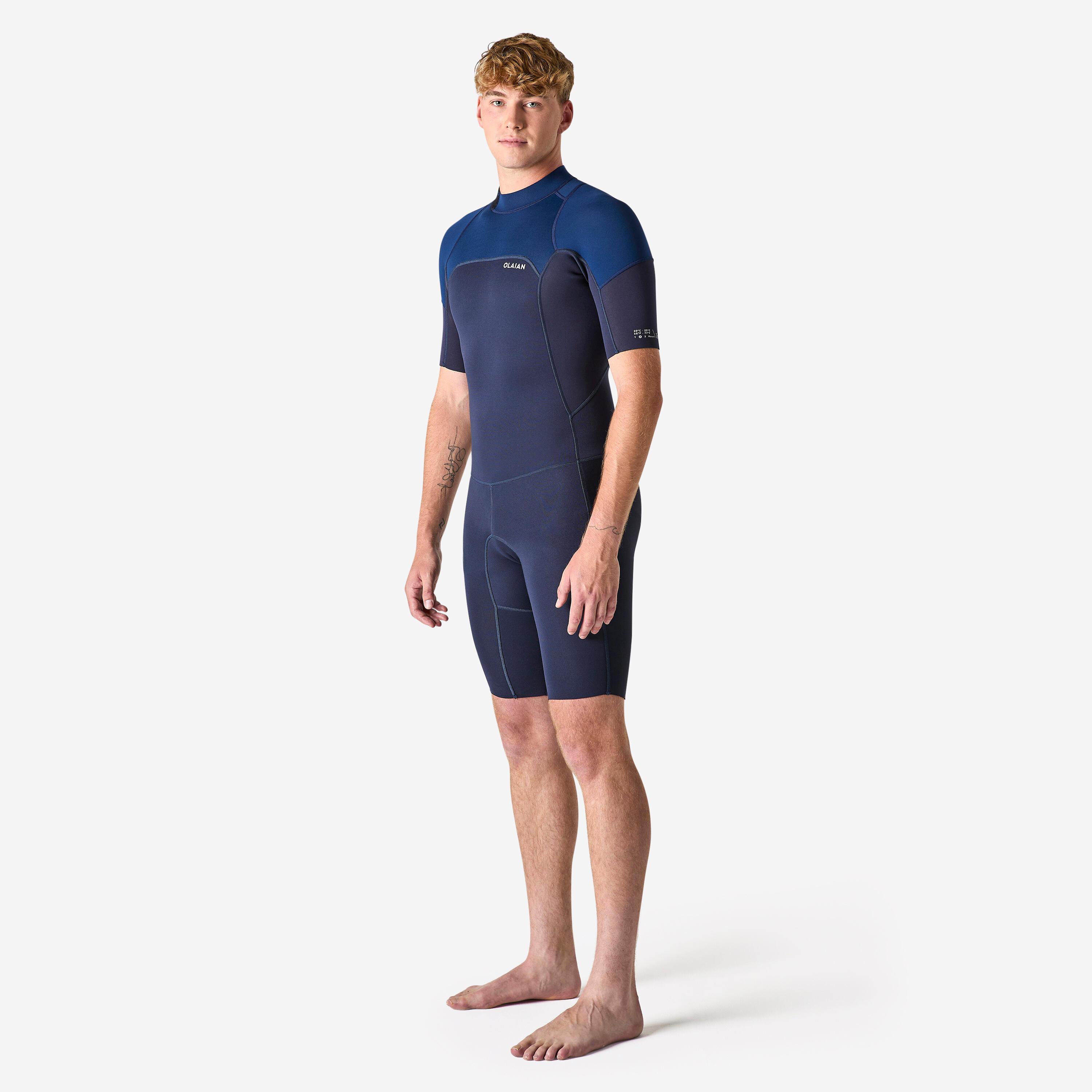 Shorty voor surfen heren 500 stretch neopreen blauw 2/8