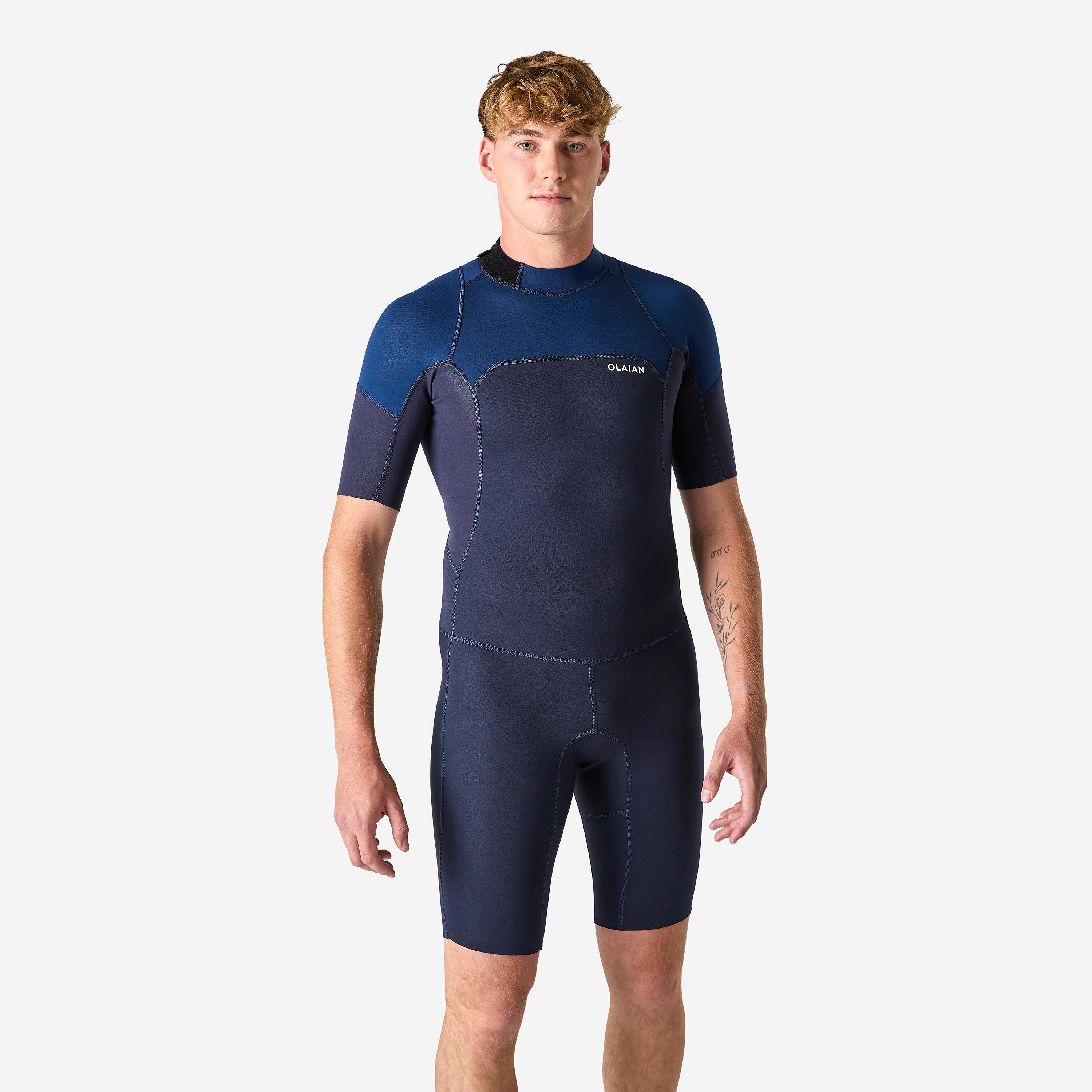 Kid's Surfing Shorty Wetsuit 1.5 mm, Yulex 100 - Navy blue, Vert