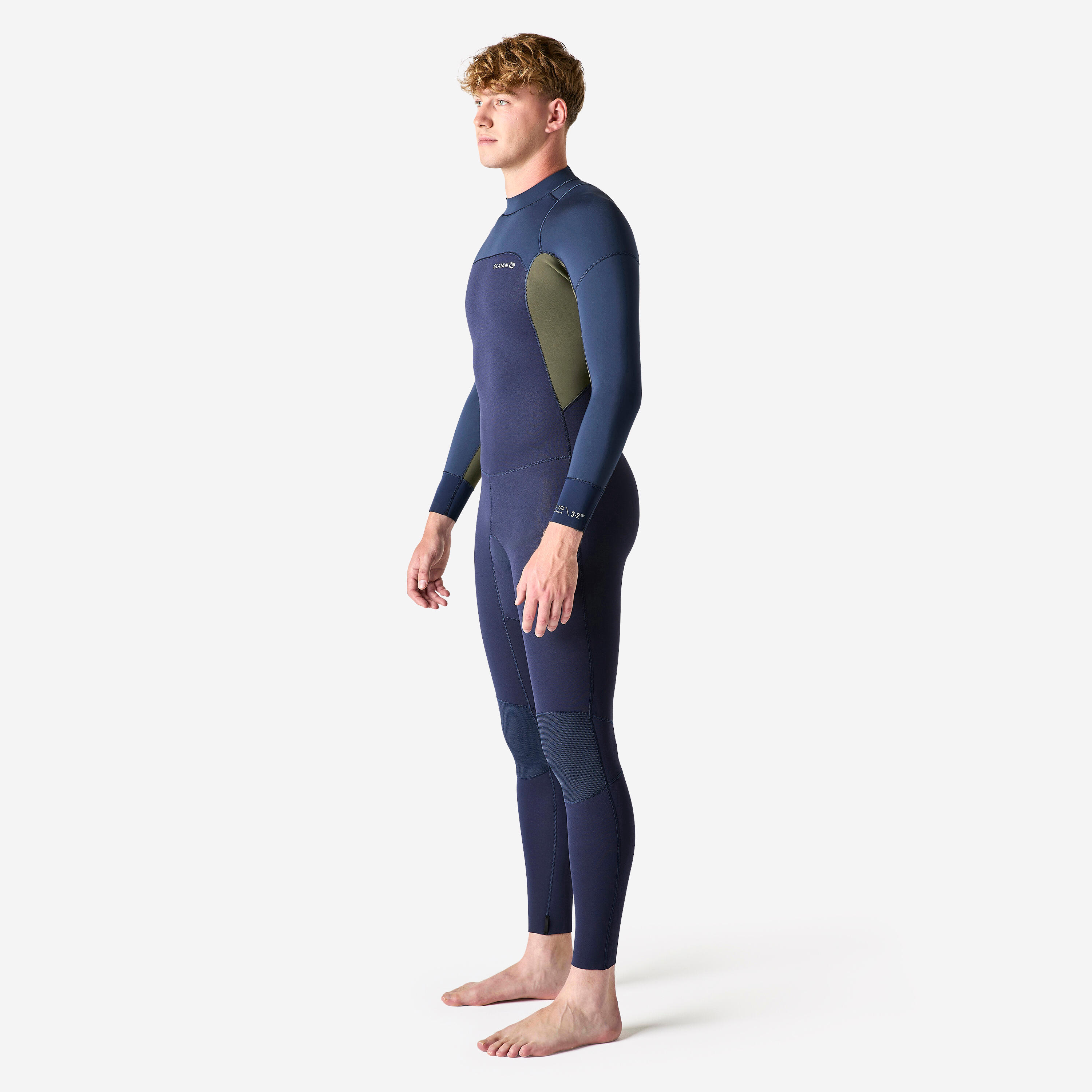 Wetsuit voor heren 500 neopreen 3/2 mm blauw/kaki 2/10