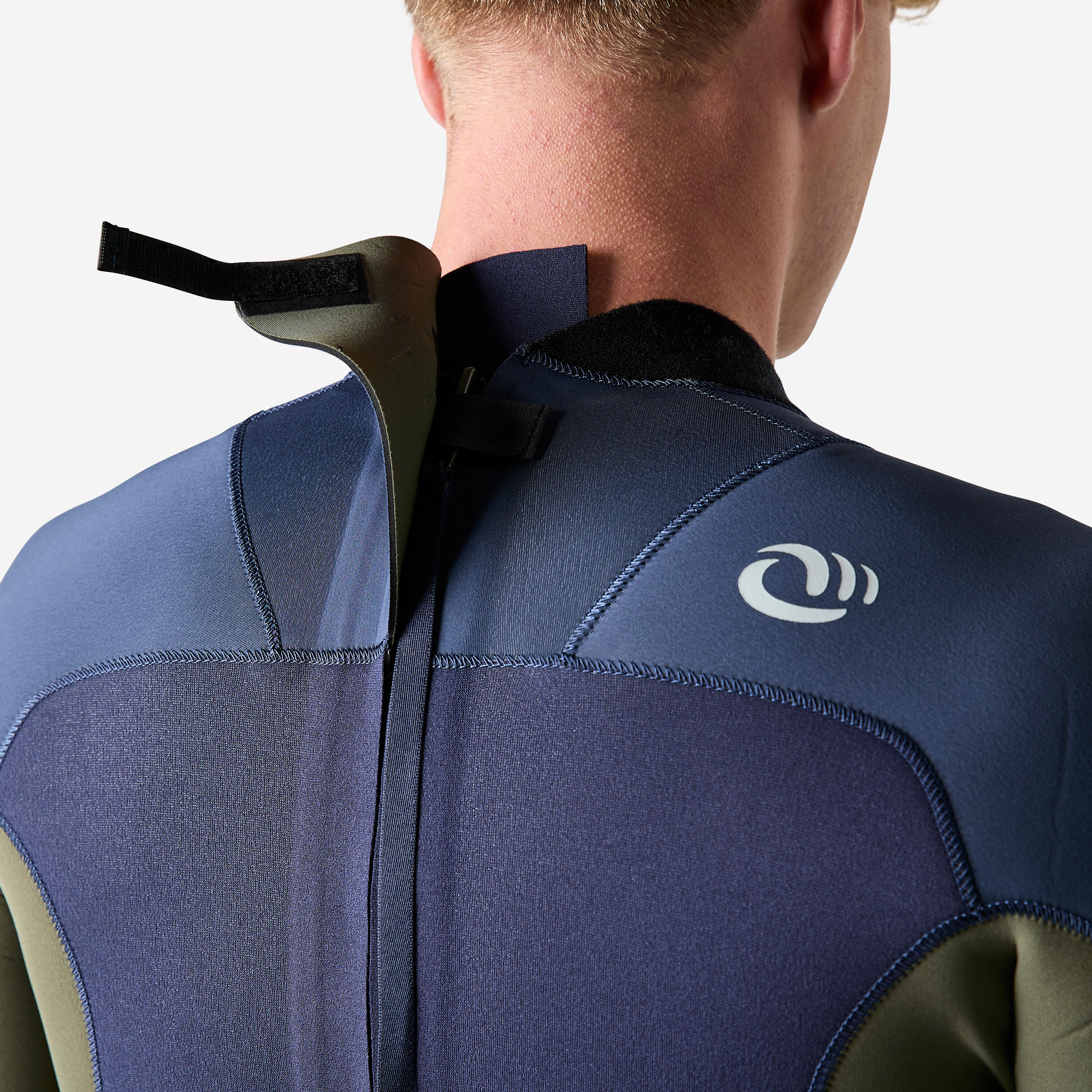 Wetsuit voor heren 500 neopreen 3/2 mm blauw/kaki 6/10