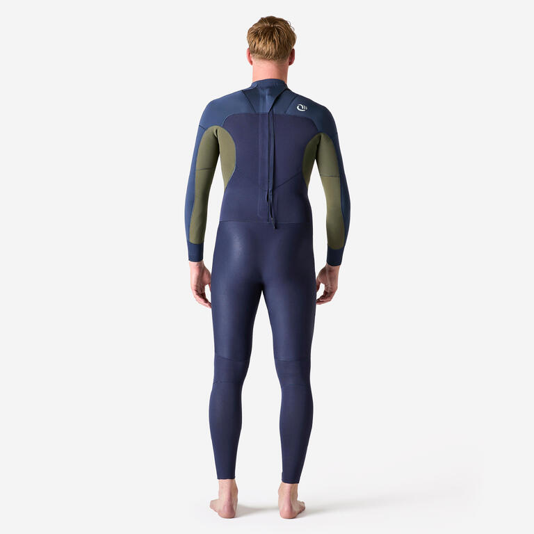 Men's surfing 3.2mm neoprene wetsuit 500 in blue khaki