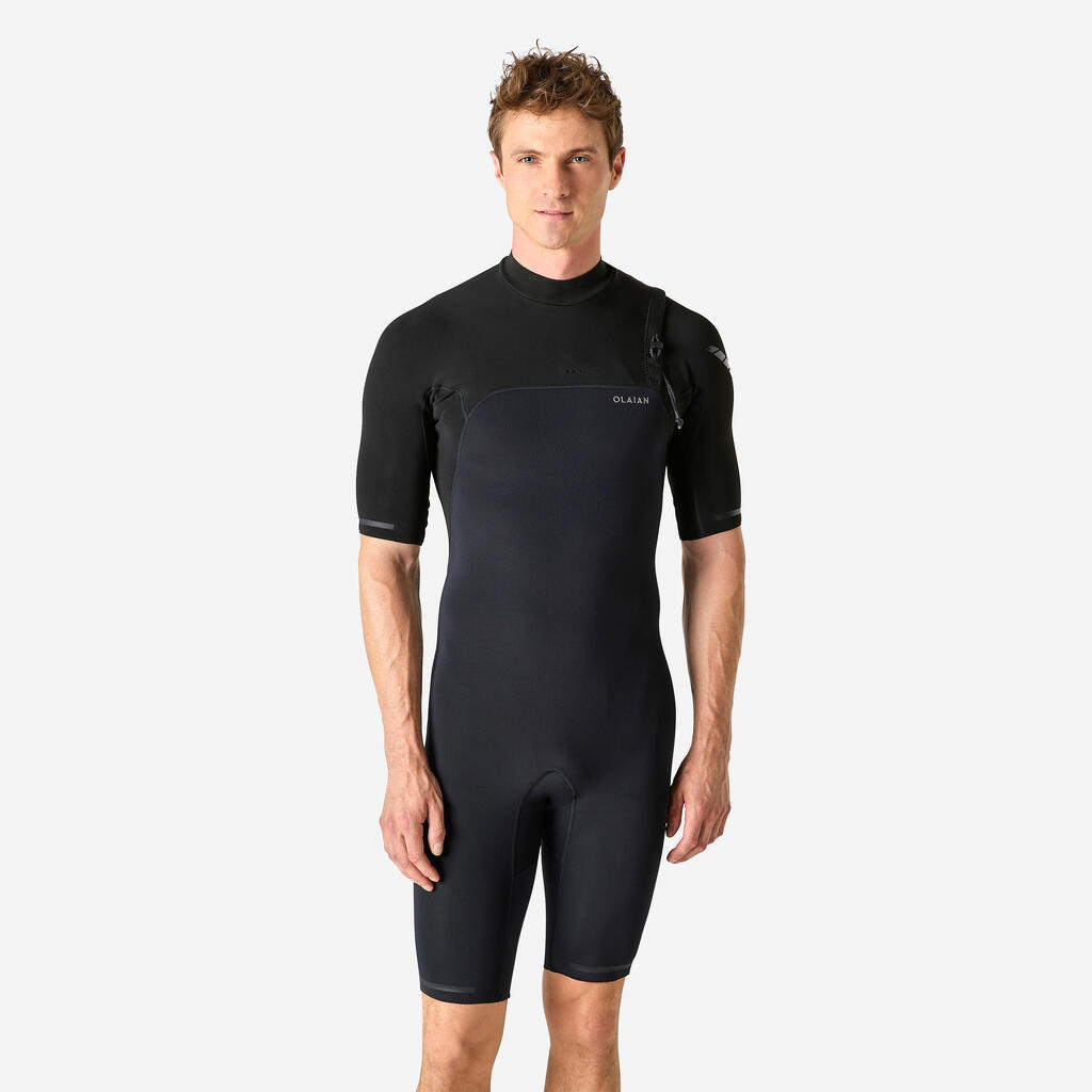 Ανδρική κοντομάνικη κοντή στολή surfing από νεοπρένιο, χωρίς φερμουάρ, 900 - Μαύρο