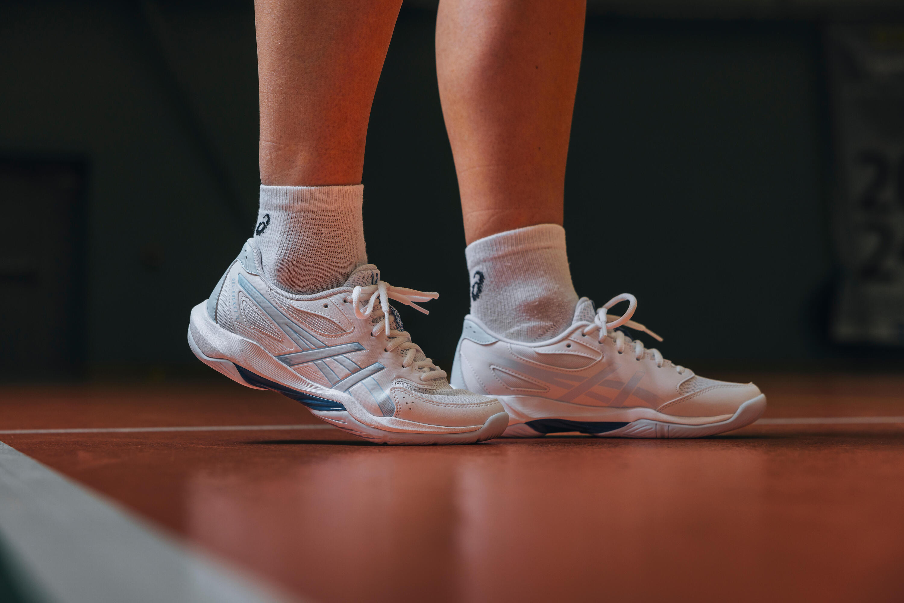 Multisport-Hallenschuhe für Damen, Gel Rocket 12 blau-weiss 7/8