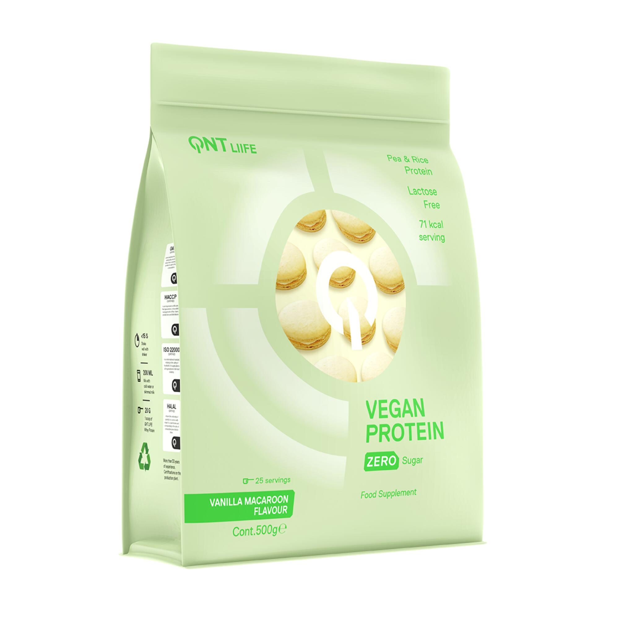 QNT Proteine in polvere VEGAN PROTEIN ZERO SUGAR vaniglia macaron 500g