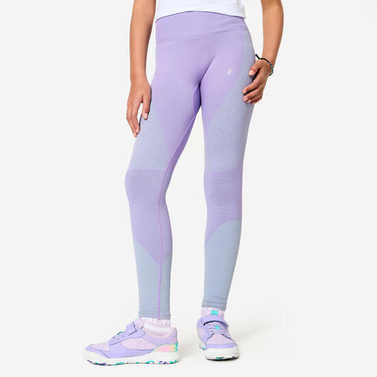 Leggings bambina ginnastica senza cuciture vita alta traspiranti rosa-verde