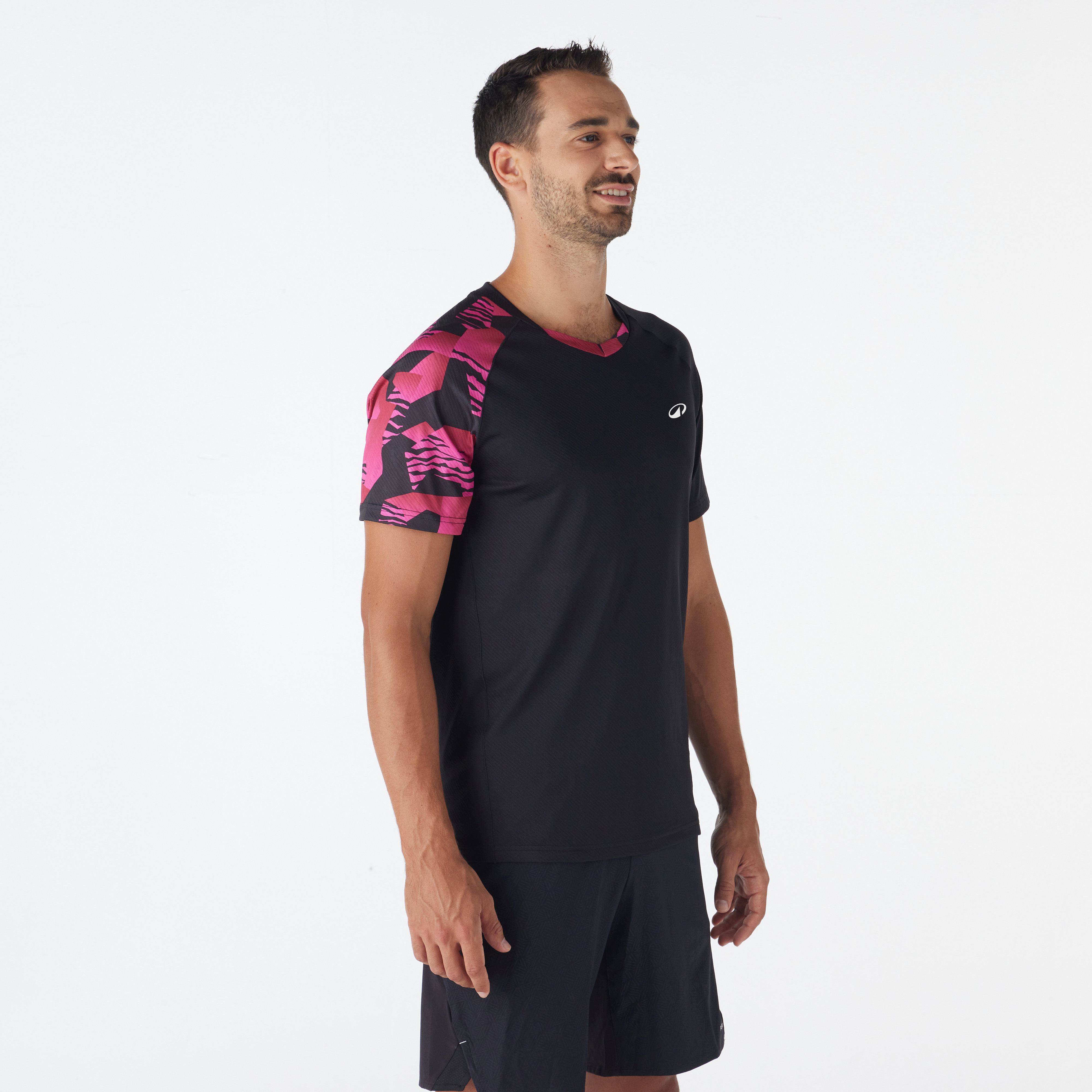 T-shirt de badminton homme lite 560 - noir & rose fluo - Badminton - PERFLY- Clubs - Entreprises - Collectivités - Associations