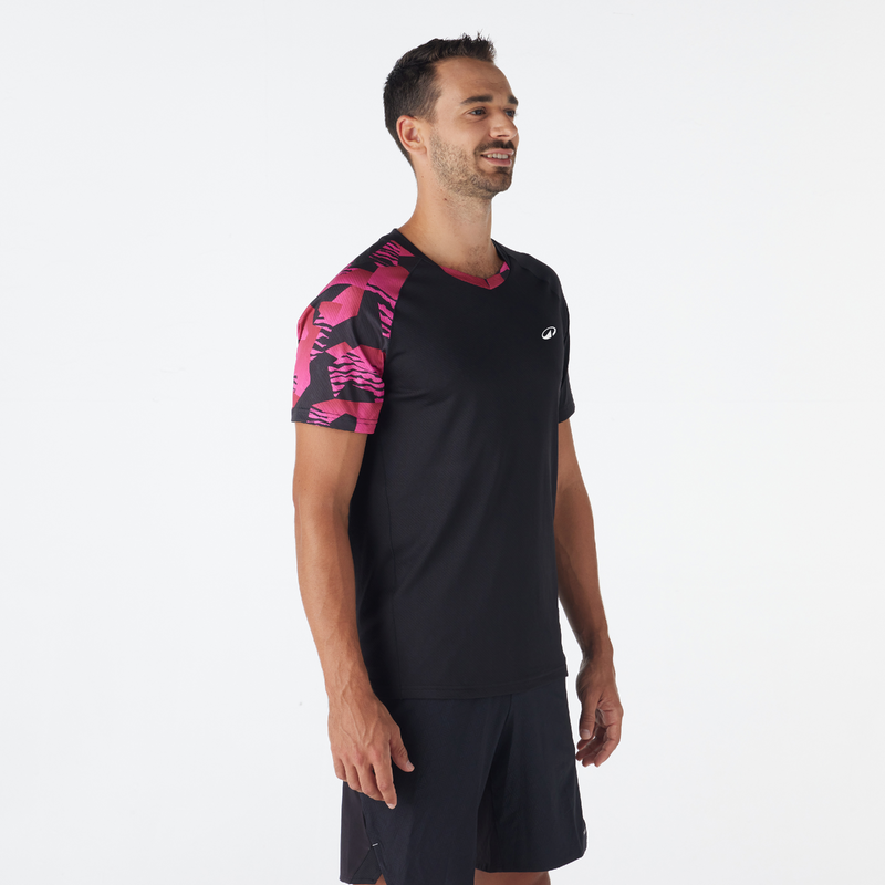 T-Shirt de Badminton Homme Lite 560 Noir Rose Fluo pour les