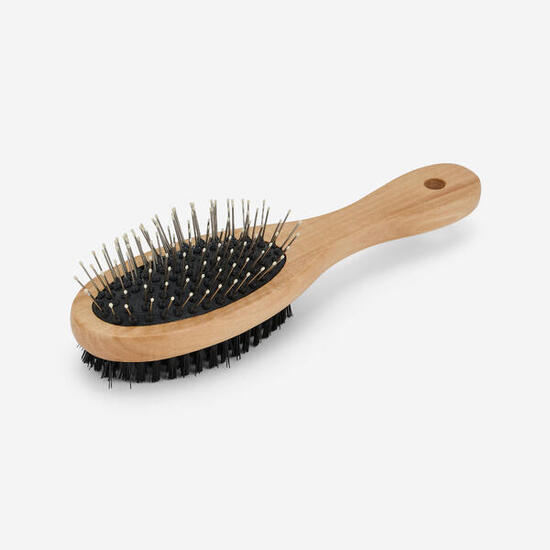 Brosse pour chien double, manche en bois