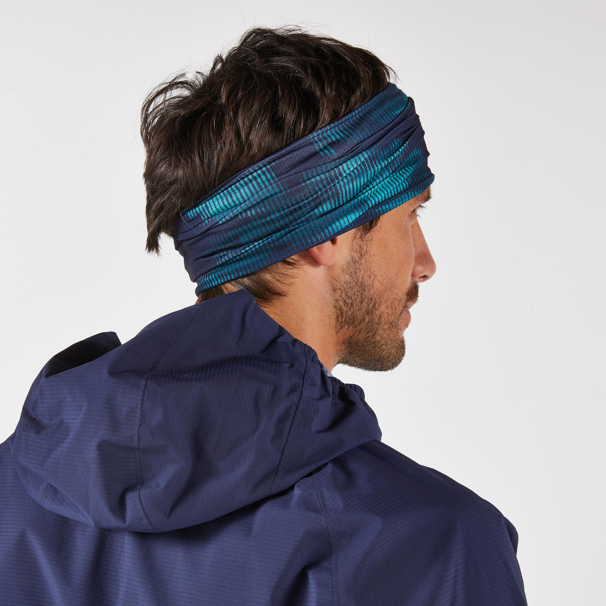 Kiprun Warm+V2 Adult Running Neck Warmer - Blue and Green Graphics